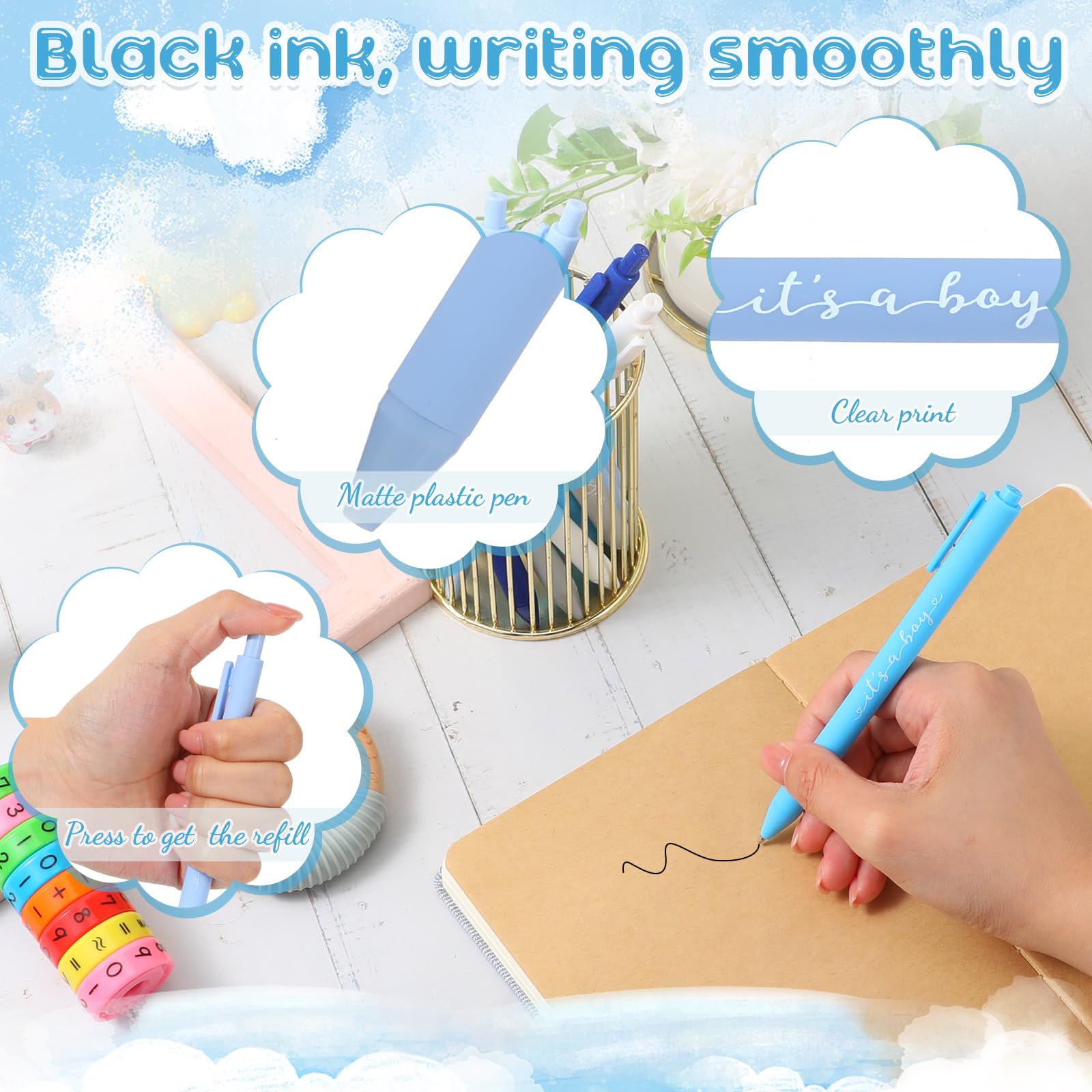 Chuangdi 50 Pack It's a Boy Party Baby Shower Pens Favors for Guests, Blue Gender Reveal Party