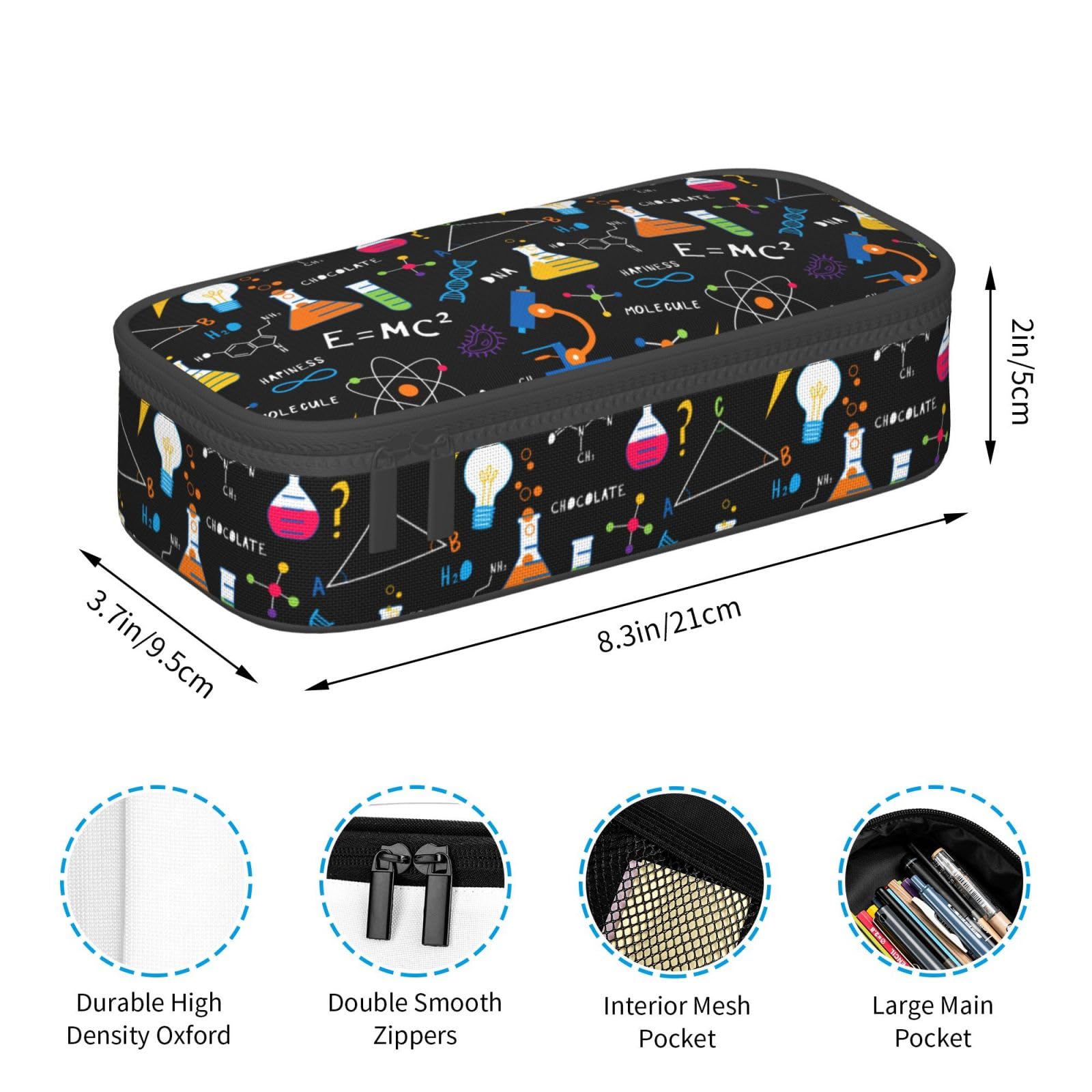 Aoojanu Science Chemistry Biology Physics Pattern Large Pencil Case With Zipper Compartments