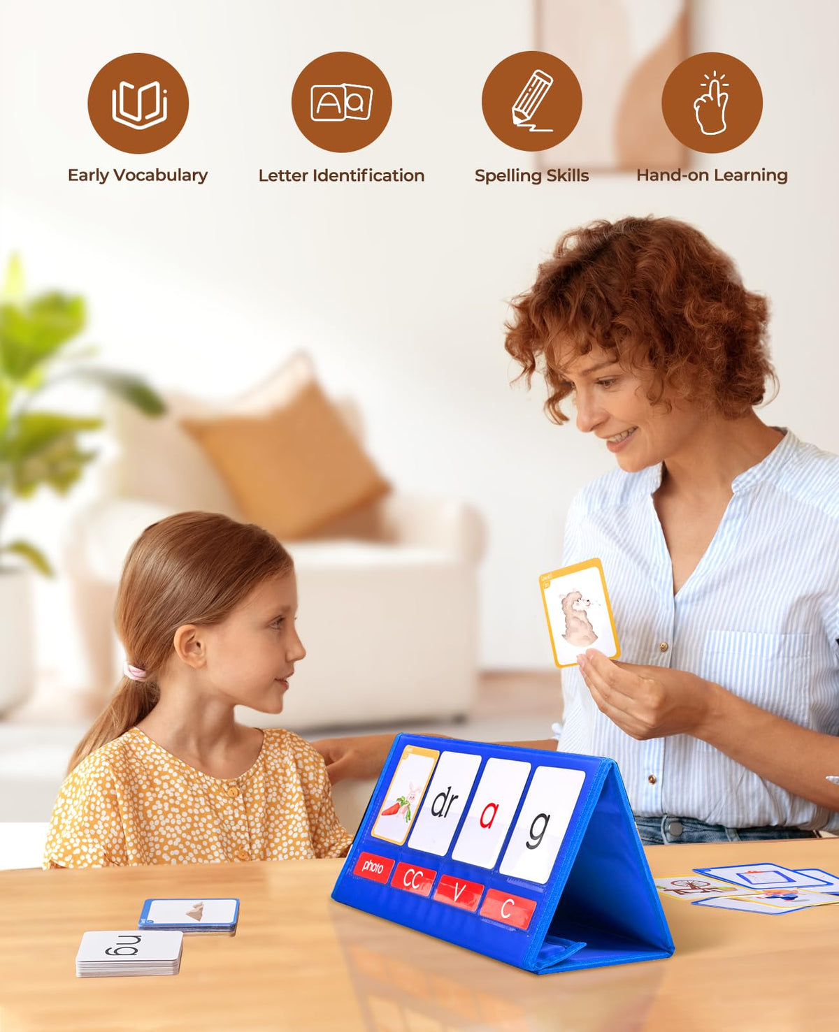 Gamenote CVCC & CCVC Word Builder Pocket Chart, Phonics & Sight Words