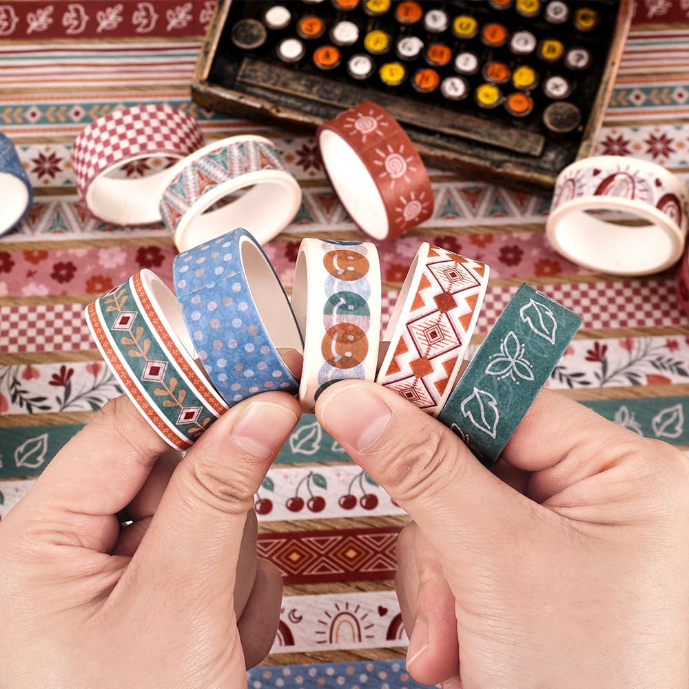 icceemee 20 Rolls Bohemia Theme Washi Tape Set,Writable Decorative Tapes for Scrapbooking, Junk