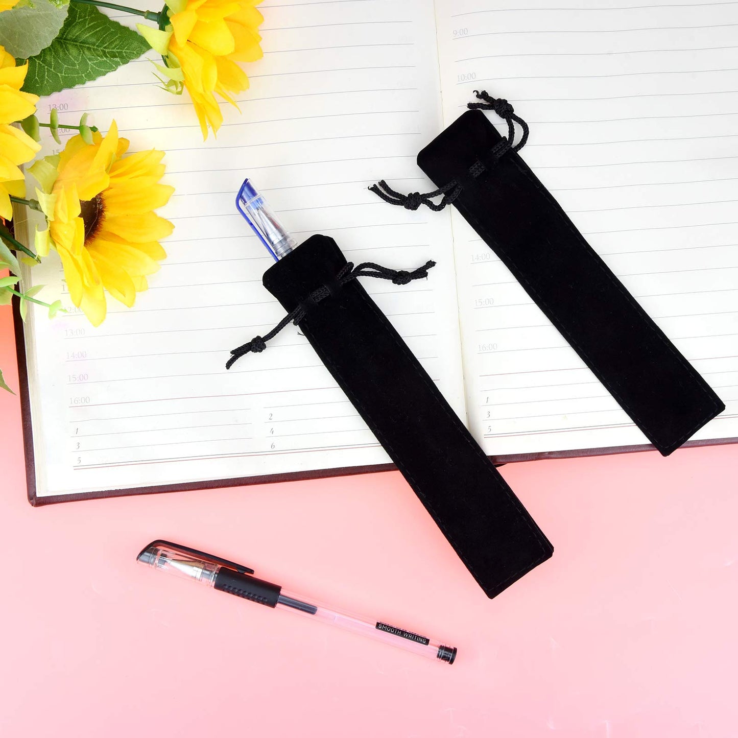 SUMERSHA 100pcs Velvet Pen Pouch Drawstring Pen Bag Single Pen Sleeve Holder for Office Business