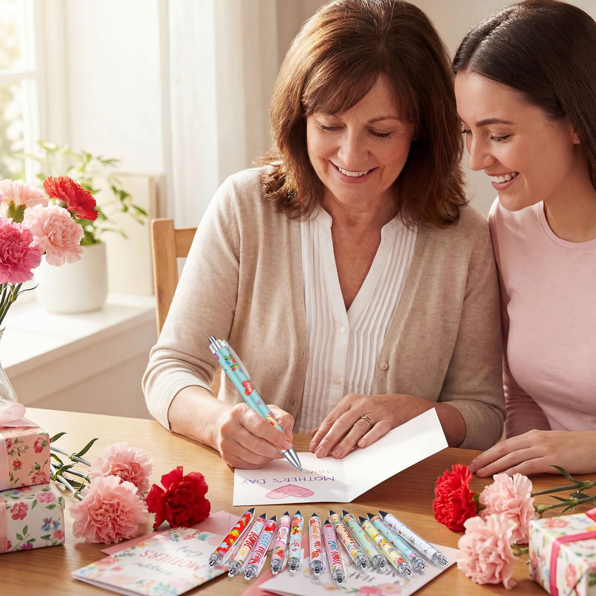 Cholemy 48 Pcs Mother's Day Ballpoint Pens Bulk Flower Happy Mother's Day Writing Pens Best Mom