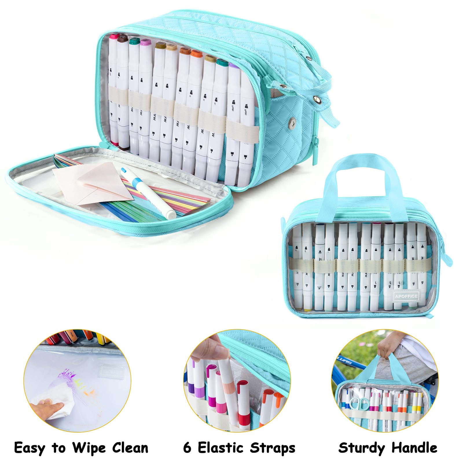 APOFFICE Marker Organizer Case – Holds 72-96Markers | Portable Art Marker Storage Bag with Clear