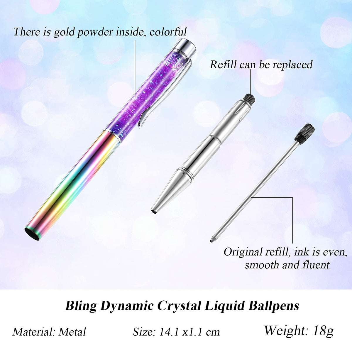 HESTYA 16 Pcs Glitter Crystal Ballpoint Pens Bulk for Women, Liquid Style