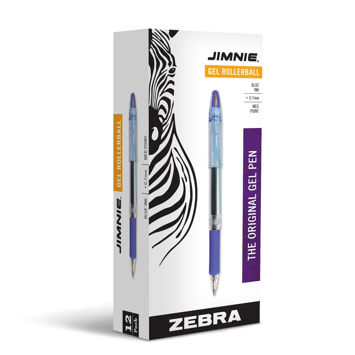 Zebra Pen JIMNIE Retractable Gel Rollerball Pen, Blue Ink, 0.7mm, 12-Pack