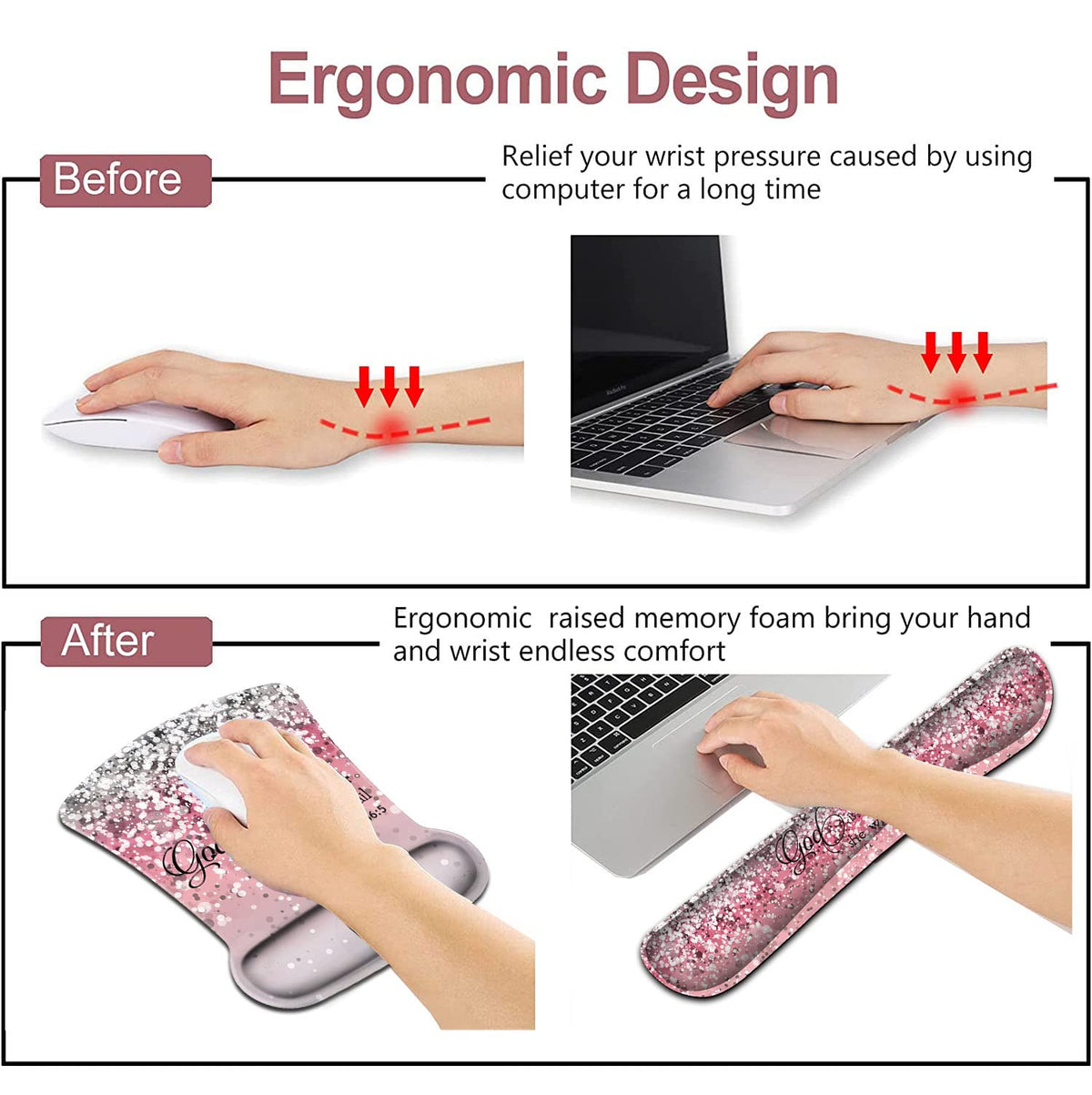 Mouse Pad with Wrist Support, Ergonomic Gel Mouse Pad, Memory Foam Keyboard Wrist Rest Suitable for