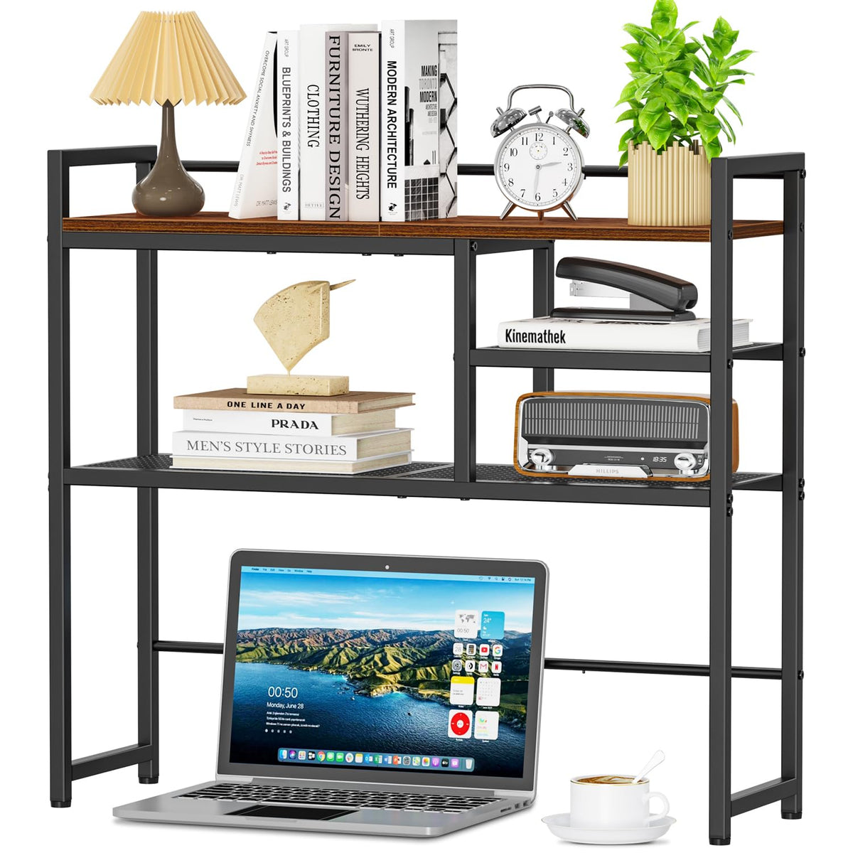 Snughome 31.9" Desk Shelf, Desktop Organizer Shelf, Desk Hutch Dorm, 3-Tier Desk Display Rack