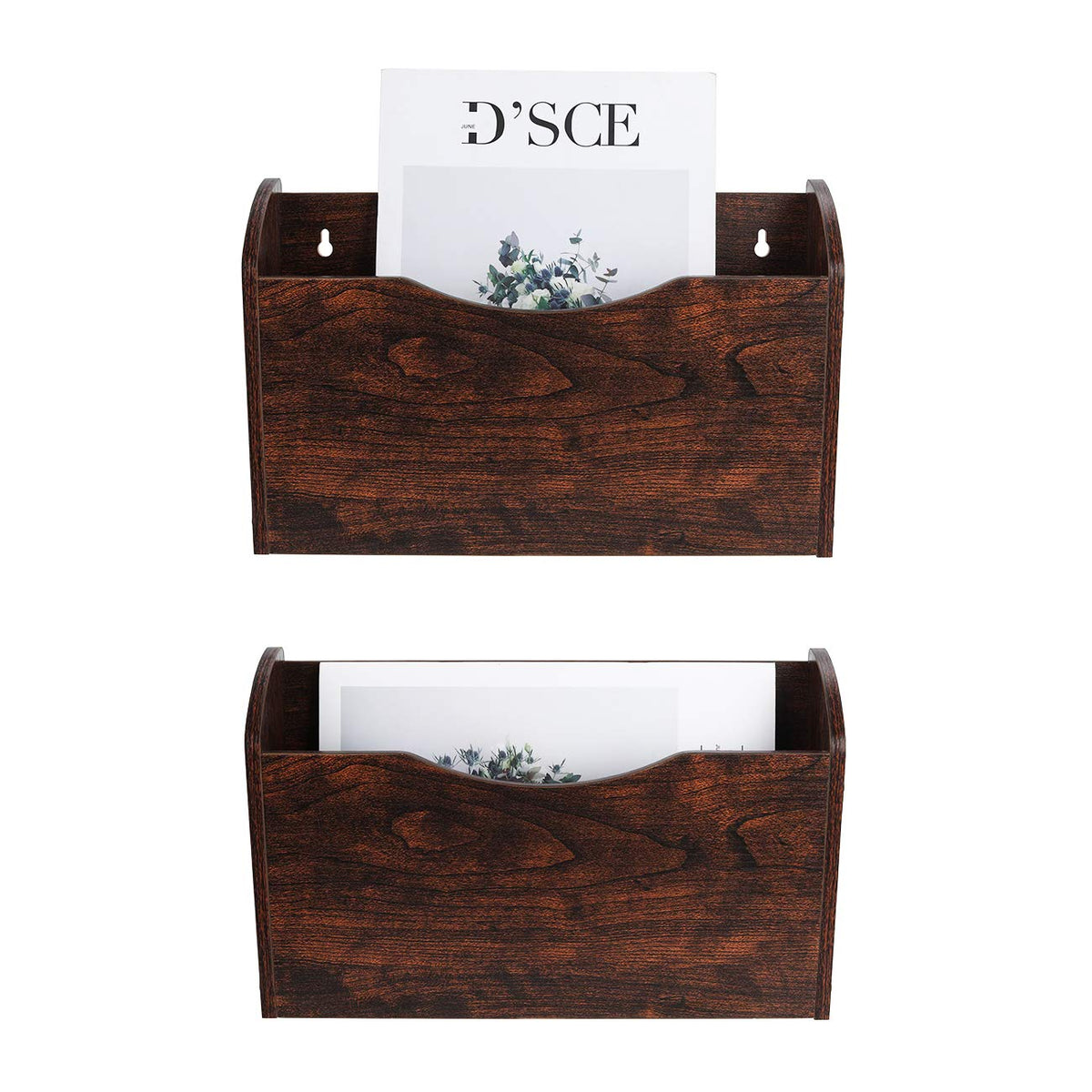 PAG-Mass Wall File Holder Wall Mounted Wood Hanging File Organizer for Office, 2 Pockets, Brown