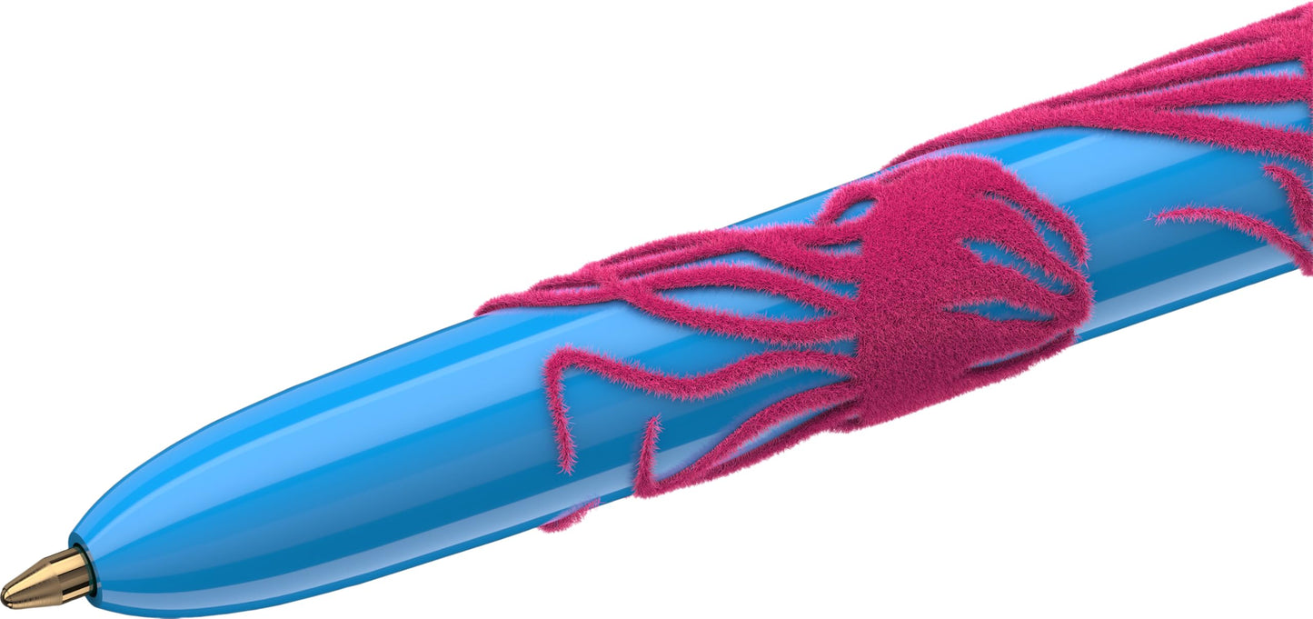 BIC 4 Colours Velours Ball Pens Medium Point (1.0 mm) - Assorted Barrel Designs, Pack of 3, Black