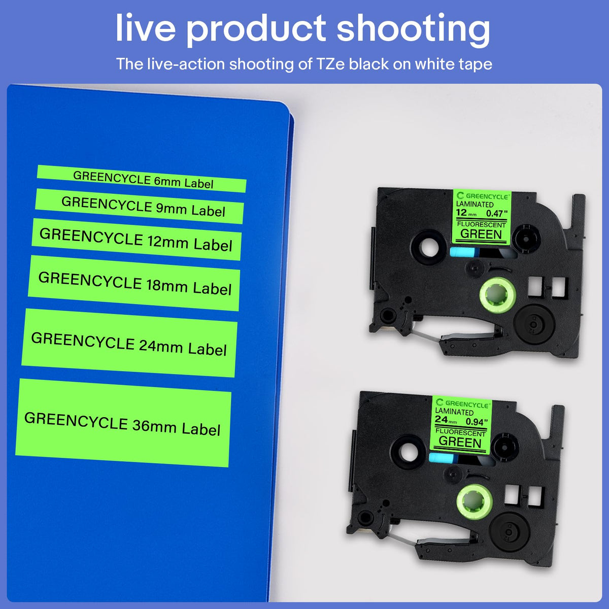 GREENCYCLE Compatible for TZ TZE D31 TZe-D31 AZE D31 0.47 Inch 1/2" Black on Fluorescent Green