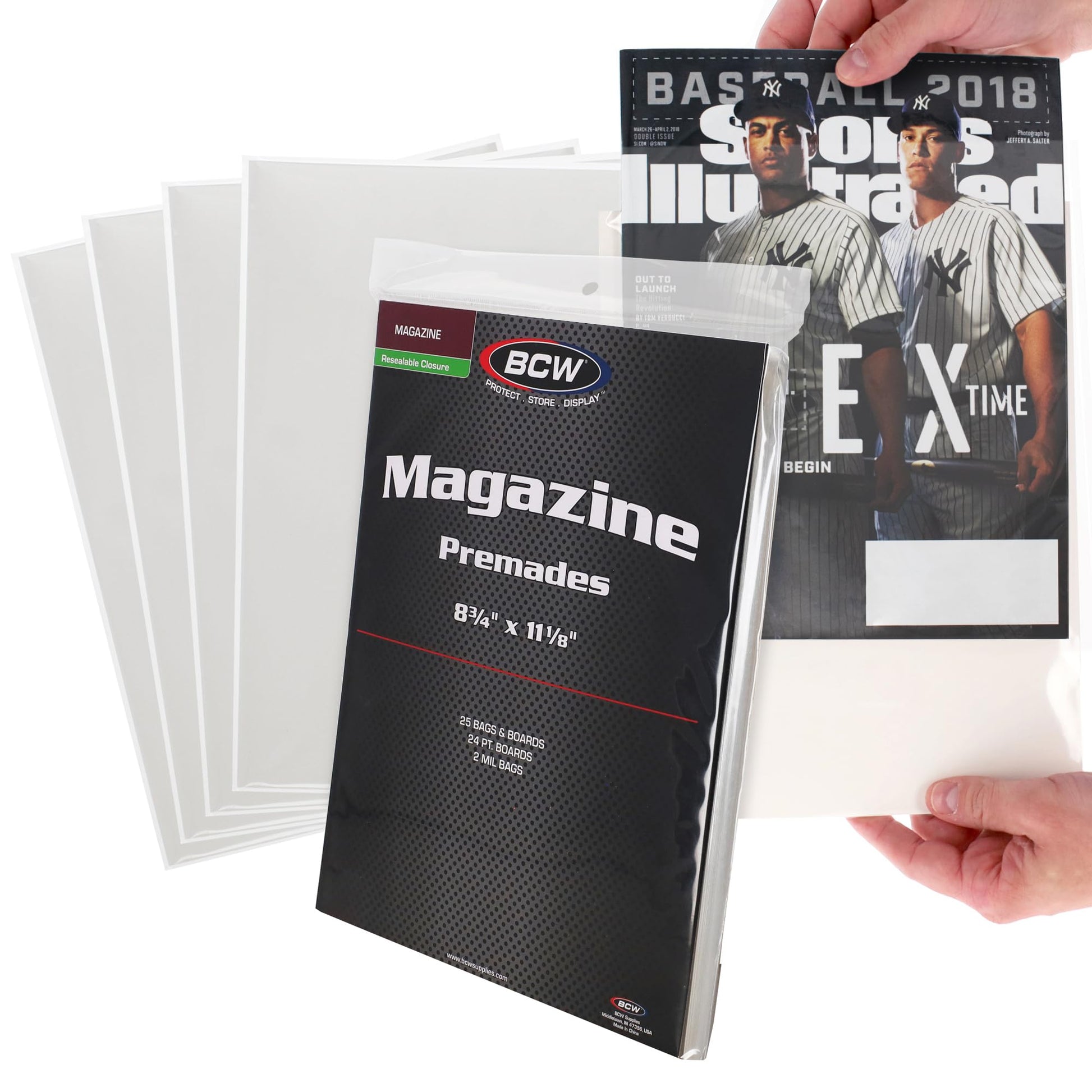 BCW Premade Resealable Magazine Bags and Boards, 8 3/4 x 11 1/8, 25 Sets