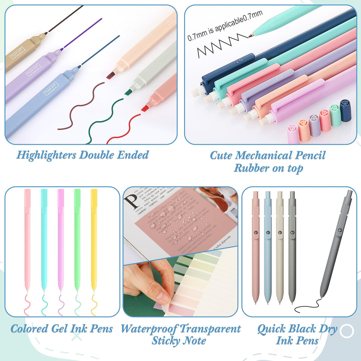 Lincia 30 Pcs Aesthetic School Supplies for Stationary Essentials, Fog Blue