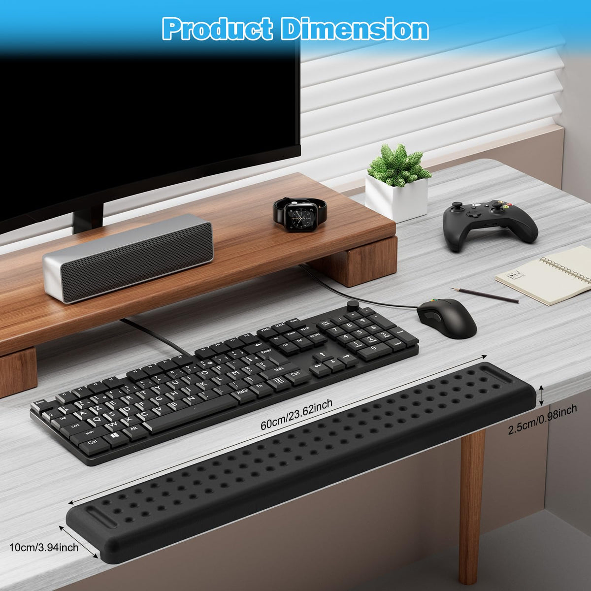 Leolee L-Shaped Desk Long Wrist Rest Elbow 60CM, Black Arm Rest for Desk