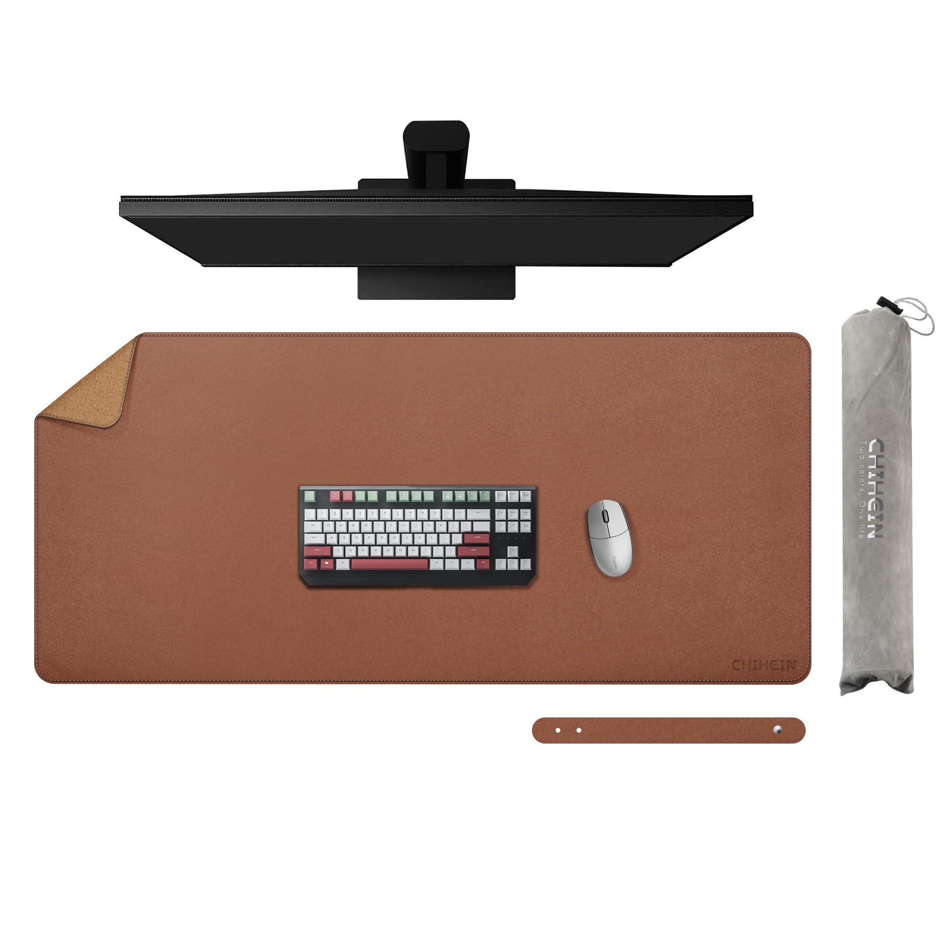 Chihein 39" x 20" 3XL Desk Mat with Cork & PU Leather, Dual Sided Desk Pad, Waterproof Computer