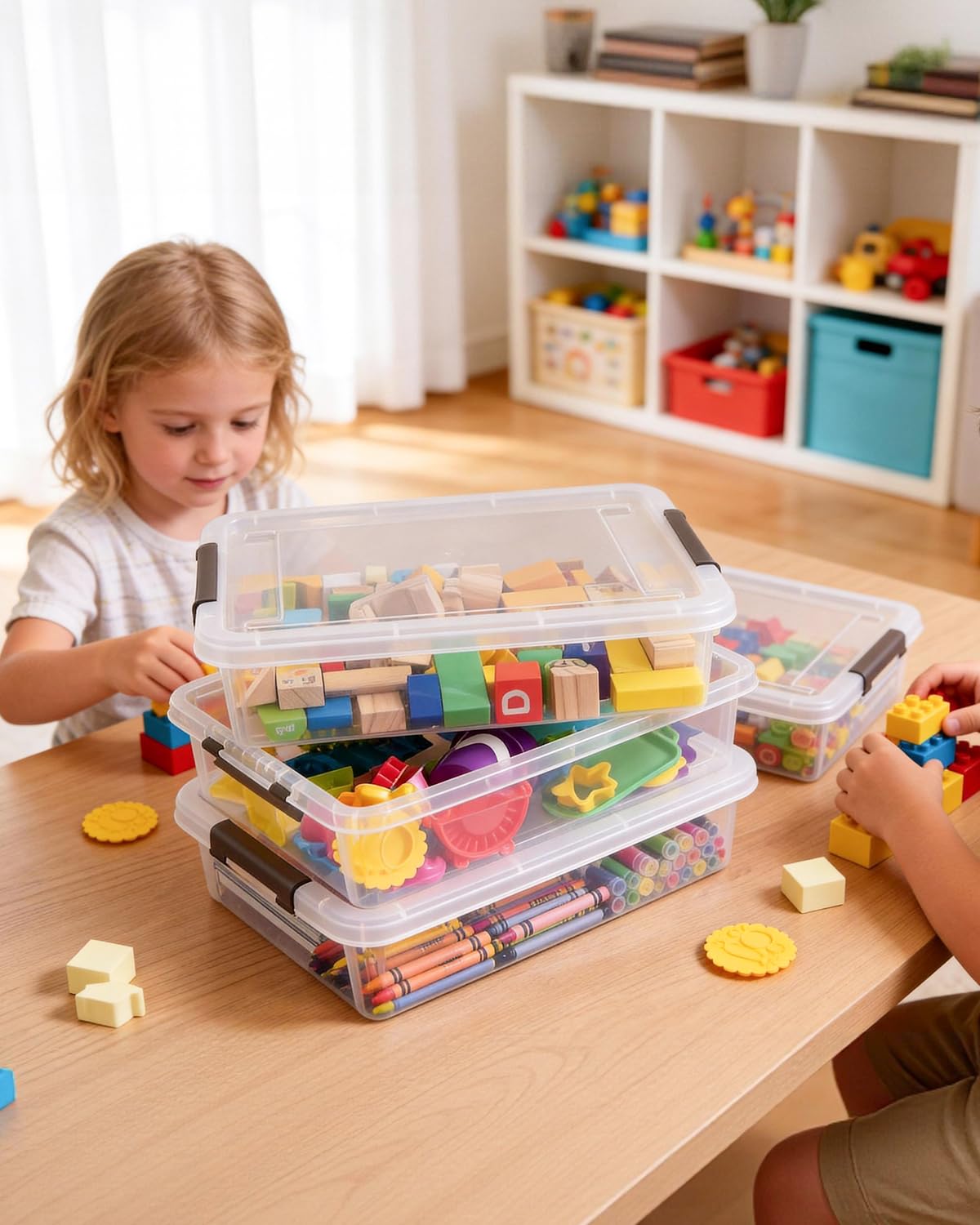 Anywish Citylife Storage Bins with Lids,6 Quart Clear Sensory Bins,Plastic Bins for Arts Crafts