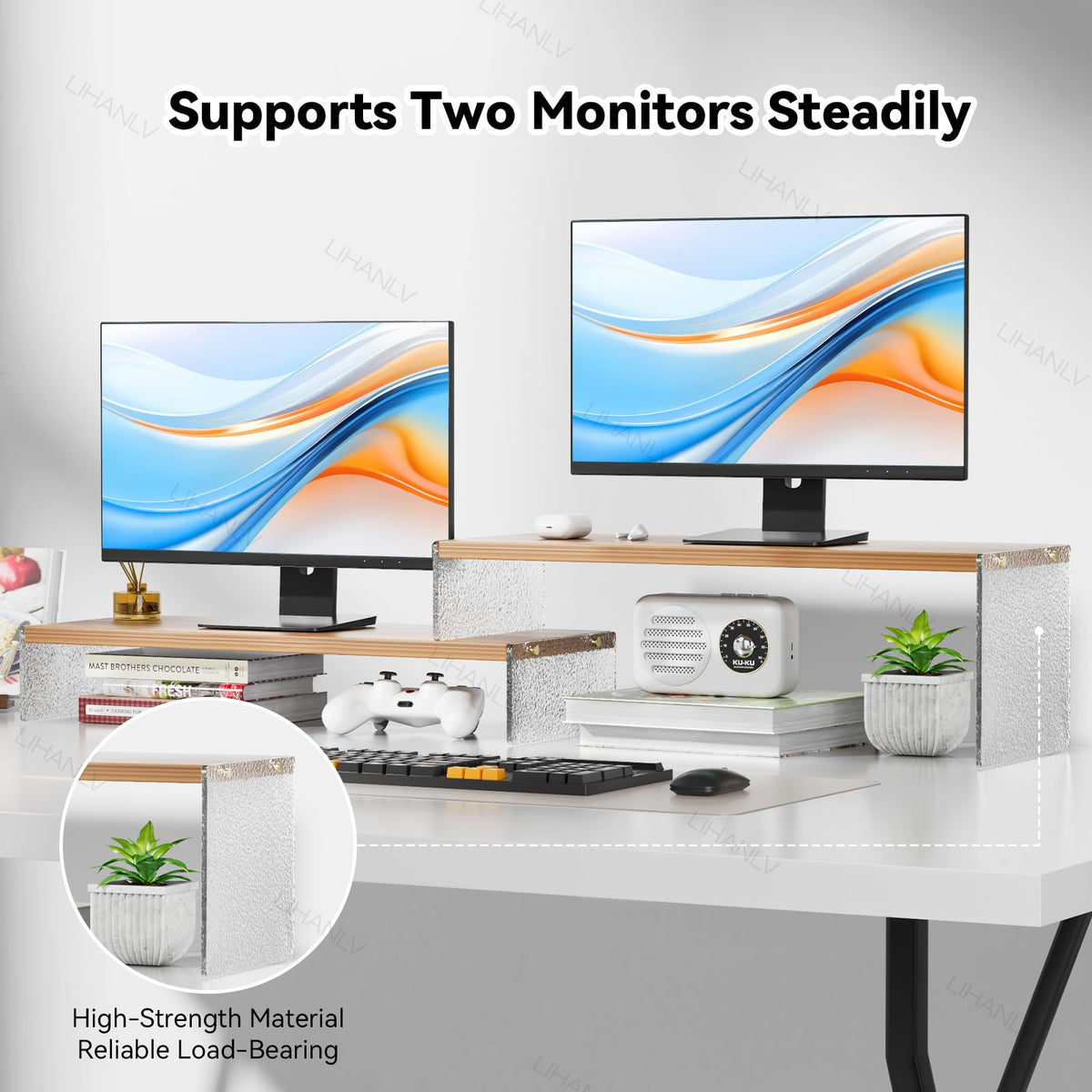 YGYQZ Adjustable Monitor Stand Riser, 7.67"×19.3" Dual Monitor Desk Stand