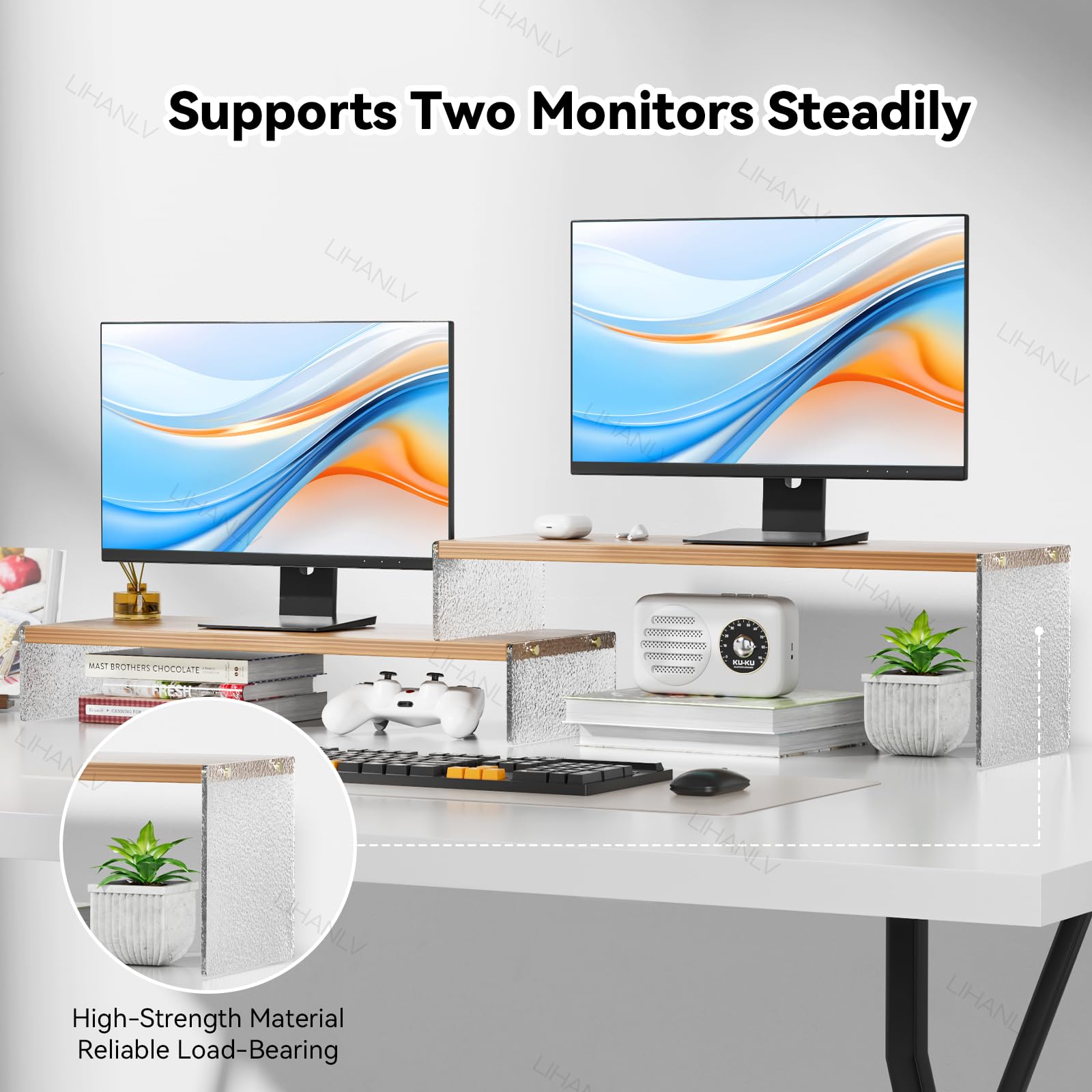 YGYQZ Adjustable Monitor Stand Riser, 7.67"×19.3" Dual Monitor Desk Stand