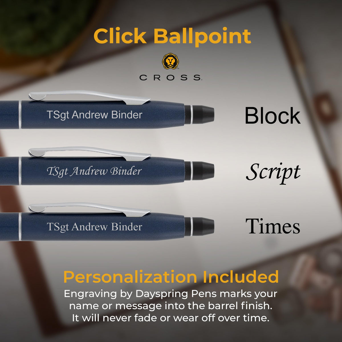 Cross Click Personalized Ballpoint Pen in Midnight Blue with Chrome Trim