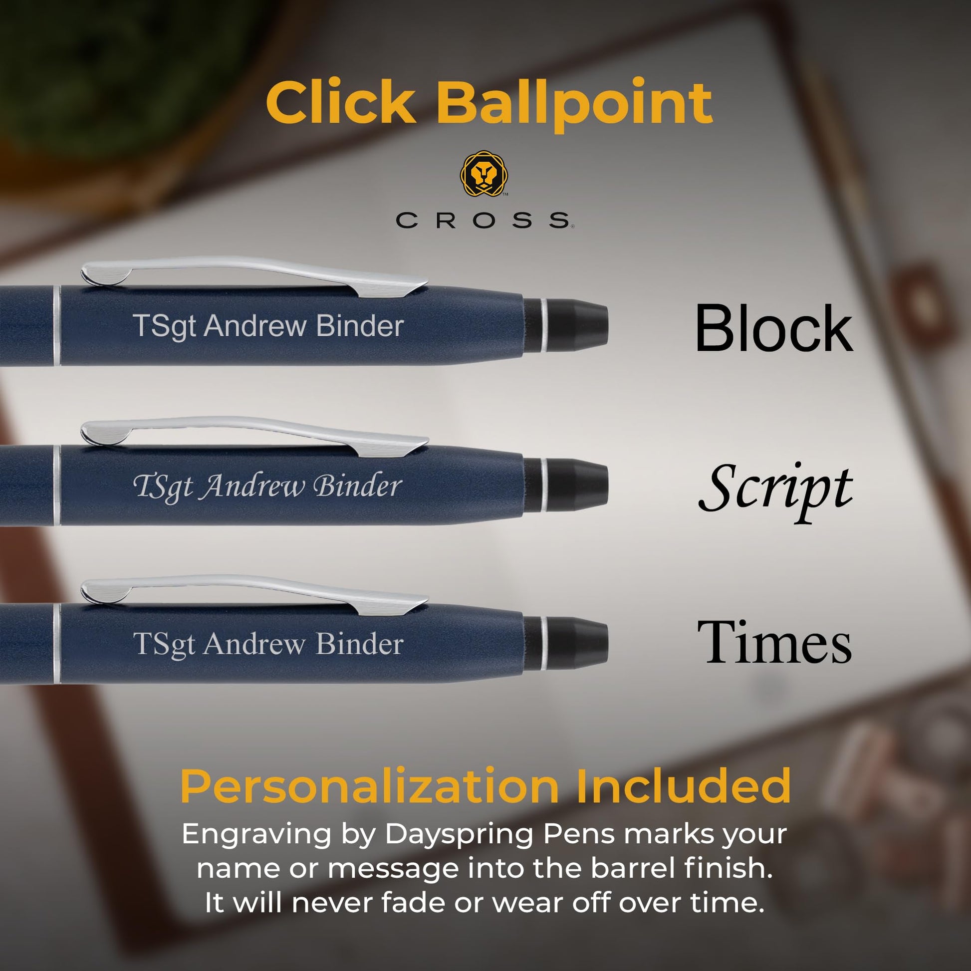 Cross Click Personalized Ballpoint Pen in Midnight Blue with Chrome Trim