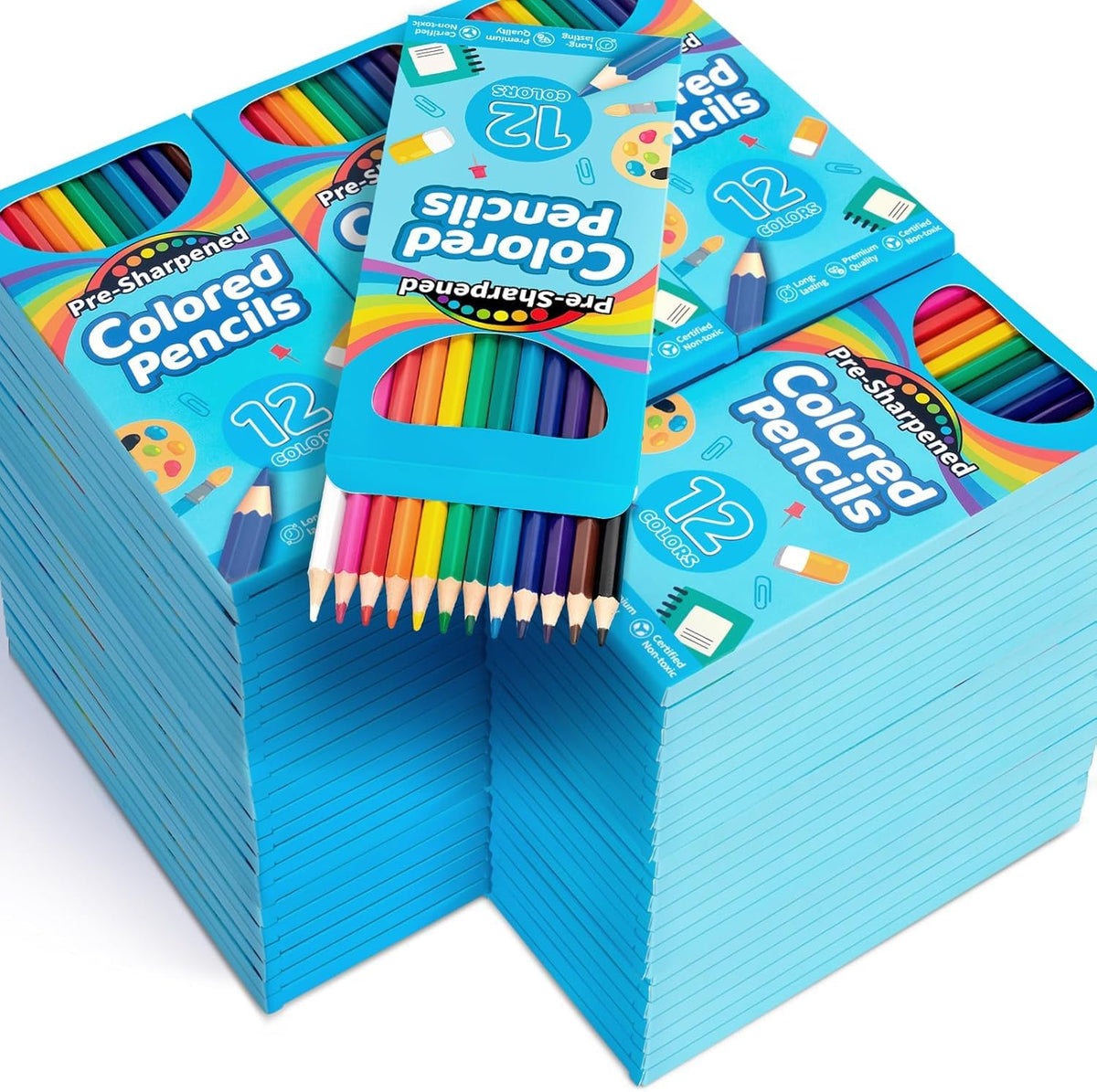Jumlys 1152 Count Colored Pencils Bulk, 96 Packs Pre-sharpened Color Pencil