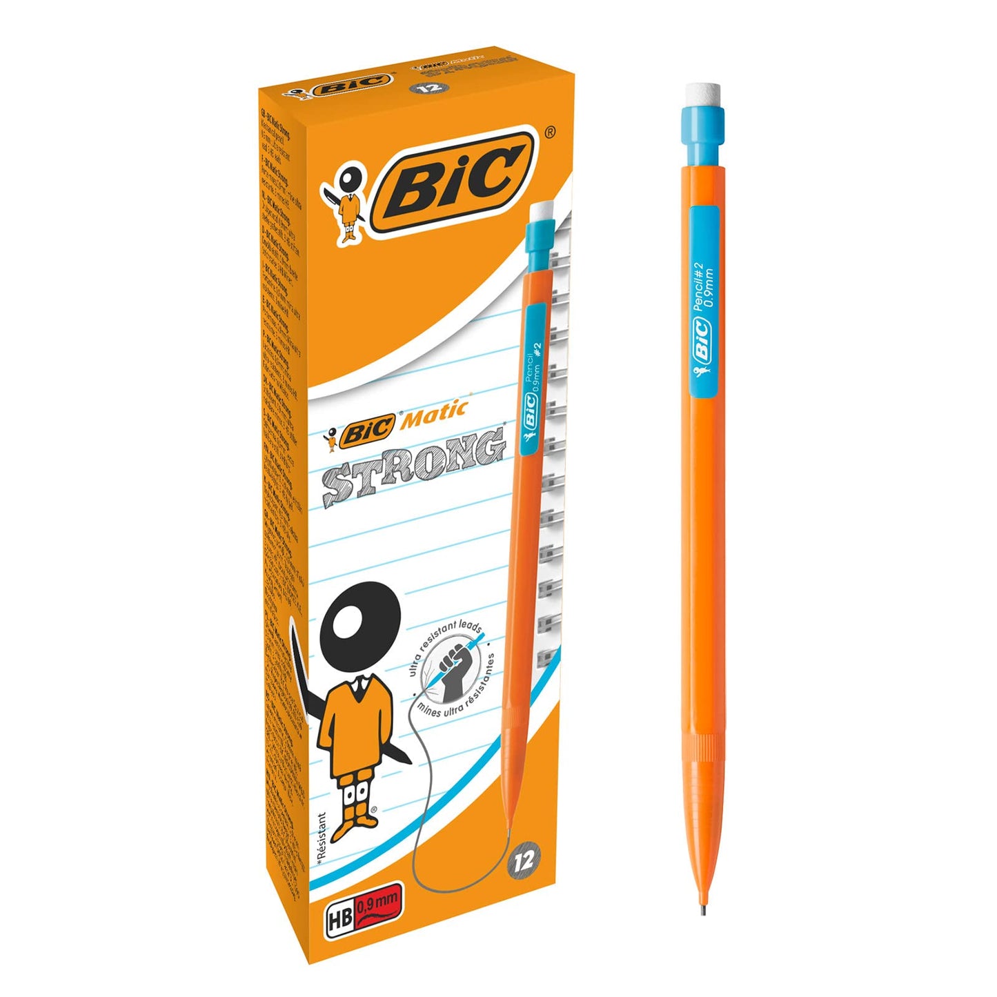 BIC Matic HB Mechanical Pencils and Eraser, Assorted Barrel Colours with Fine Point (0.9 mm), Pack