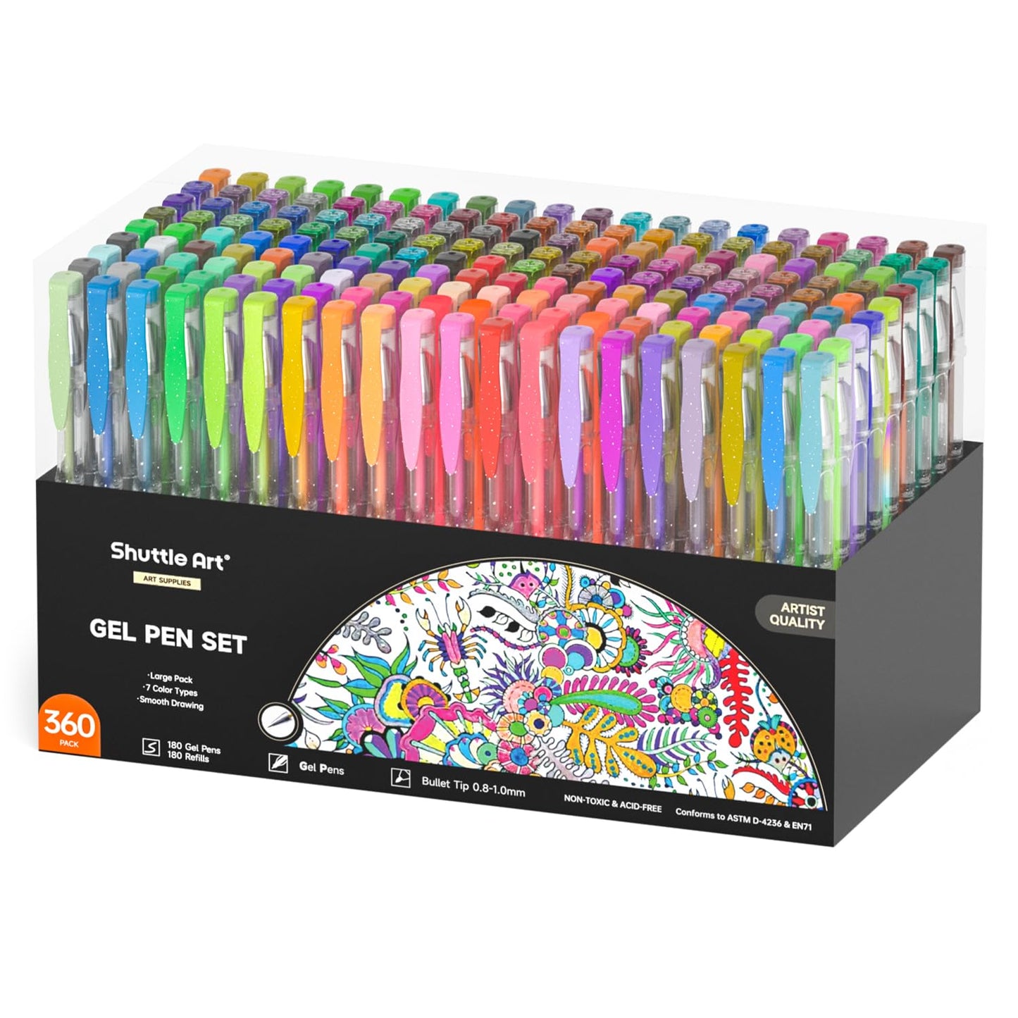 Shuttle Art 360 Pack Gel Pens Set, 180 Colors Gel Pen Set Plus 180 Color Refills Perfect for Adult