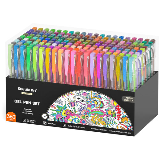 Shuttle Art 360 Pack Gel Pens Set, 180 Colors Gel Pen Set Plus 180 Color Refills Perfect for Adult