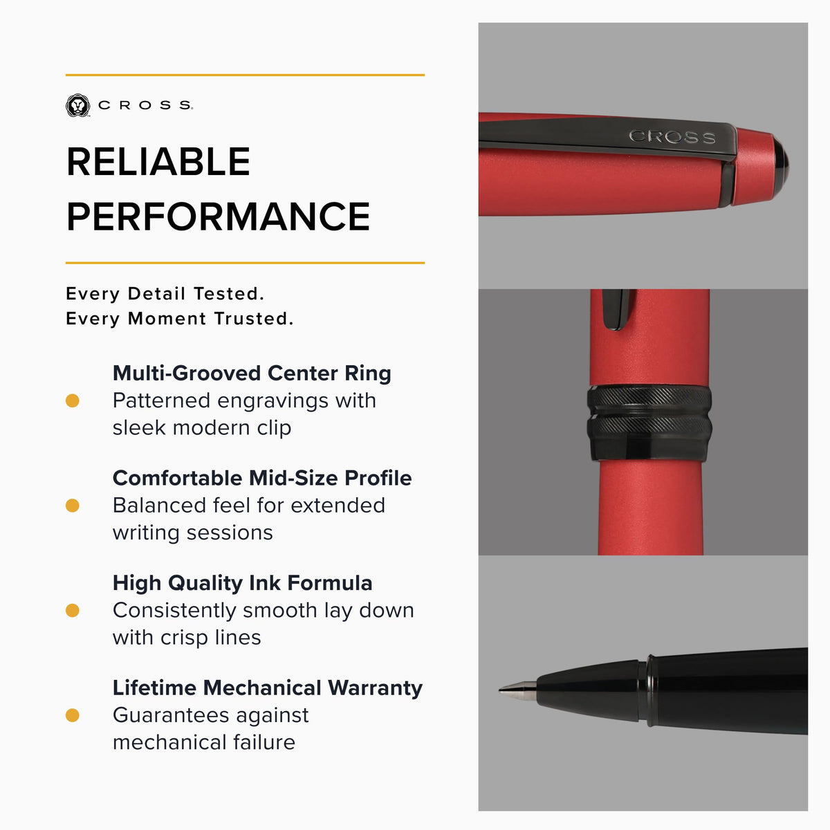 Cross Bailey Matte Red Lacquer Rollerball Pen, Medium Point, Black Ink