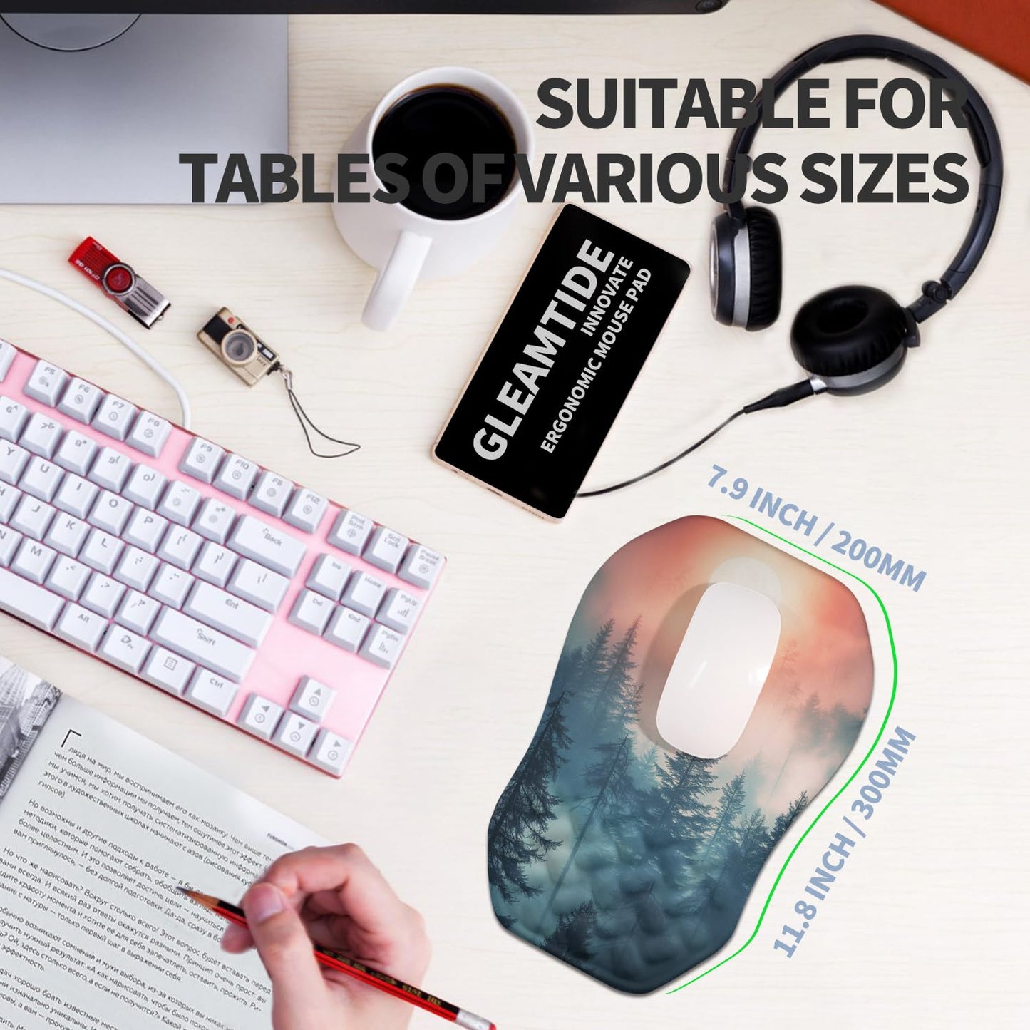 Gleamtide Ergonomic Raised Mouse Pad Wrist Support with Bilateral Slope Memory Foam Mousepad for
