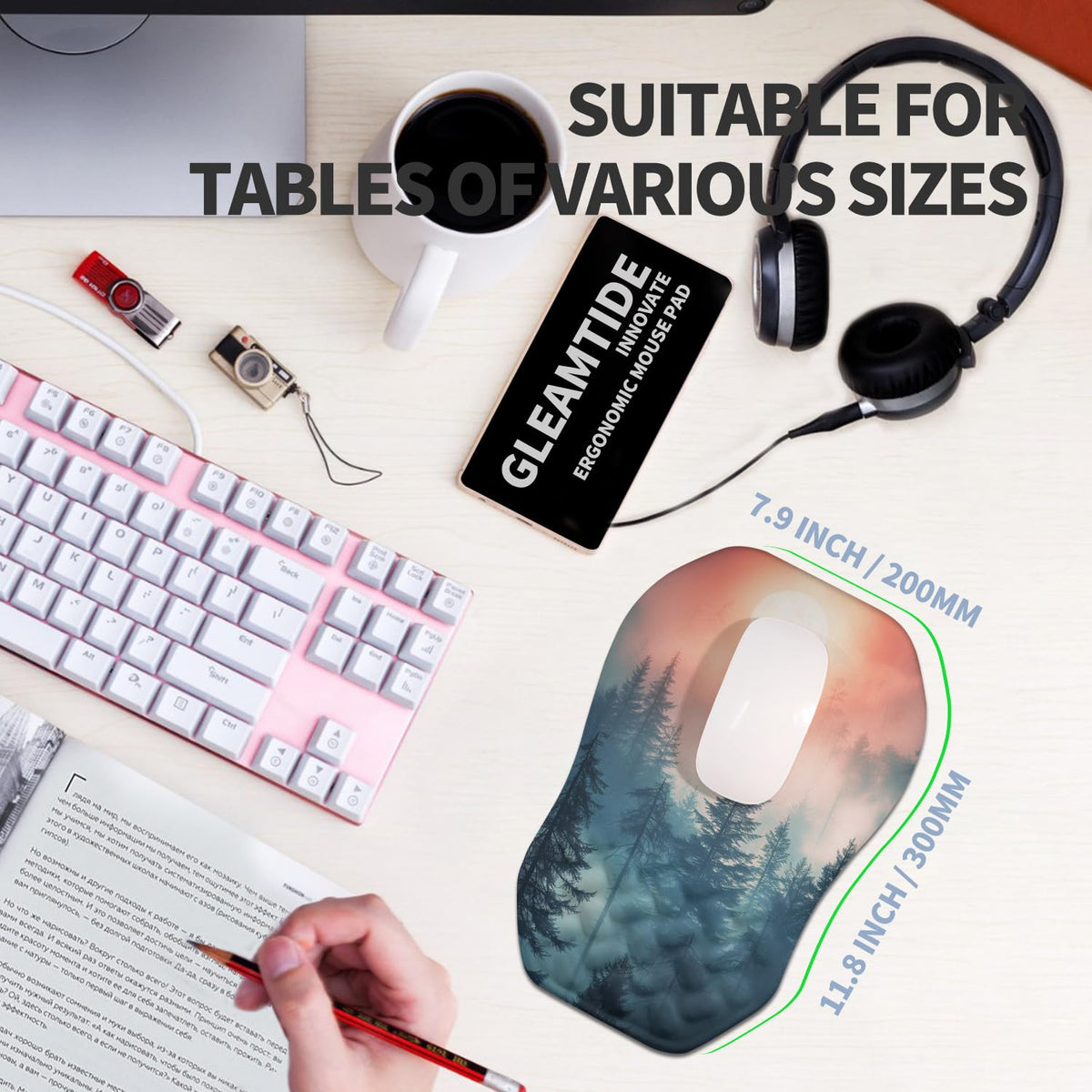 Gleamtide Ergonomic Raised Mouse Pad Wrist Support with Bilateral Slope Memory Foam Mousepad for