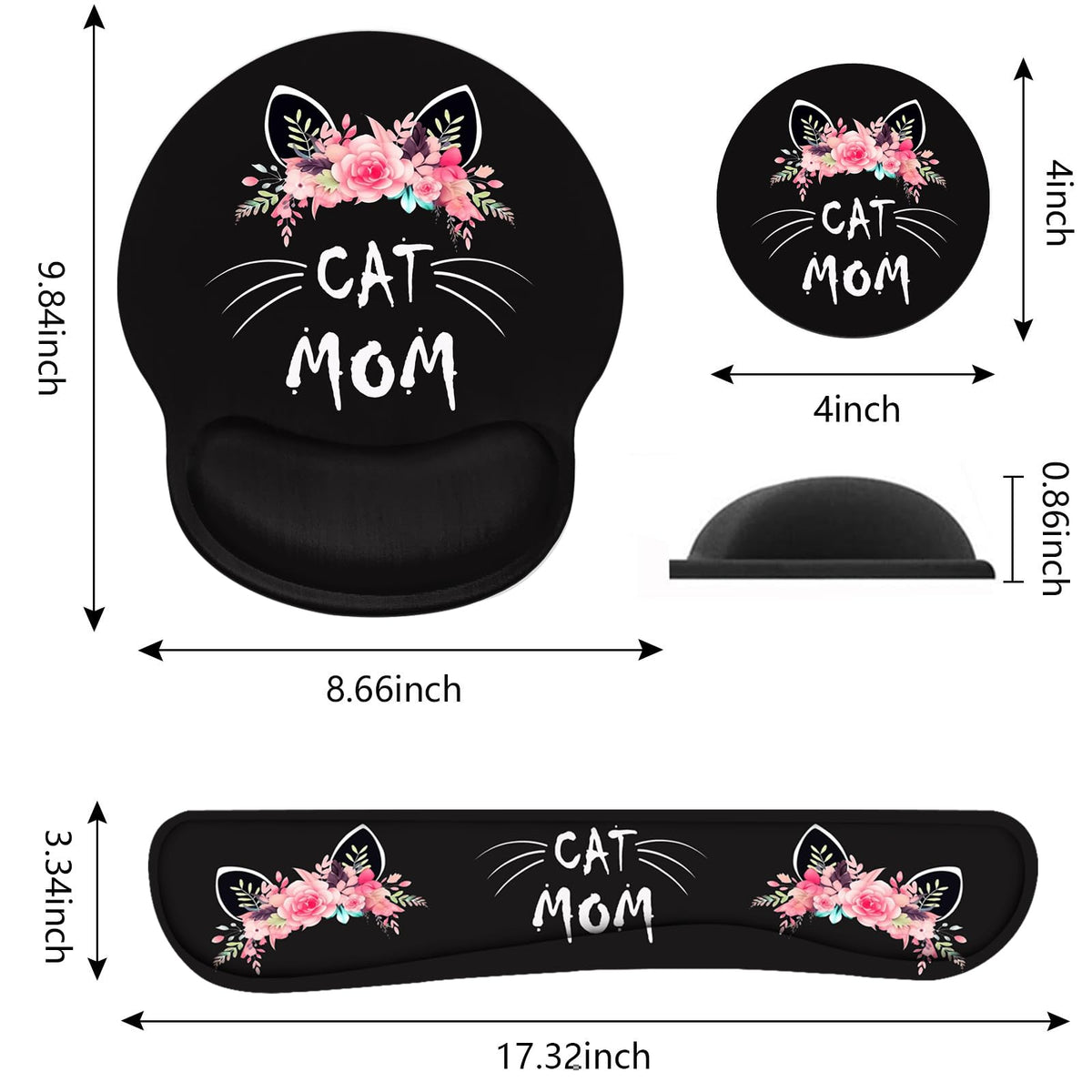 Keyboard Wrist Rest and Mouse Pad Wrist Support Set with Coasters, Non-Slip PU Base Ergonomic