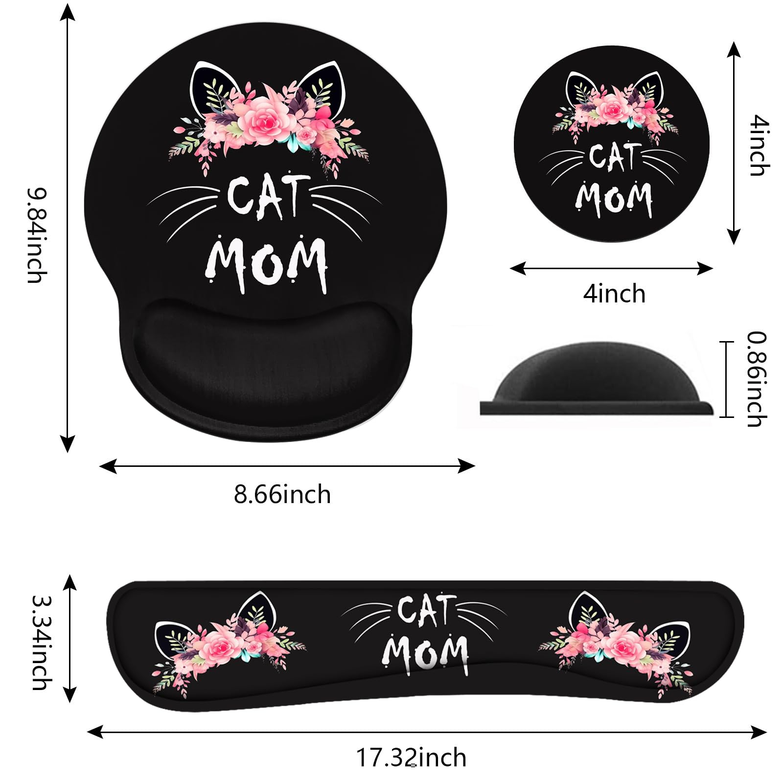 Keyboard Wrist Rest and Mouse Pad Wrist Support Set with Coasters, Non-Slip PU Base Ergonomic