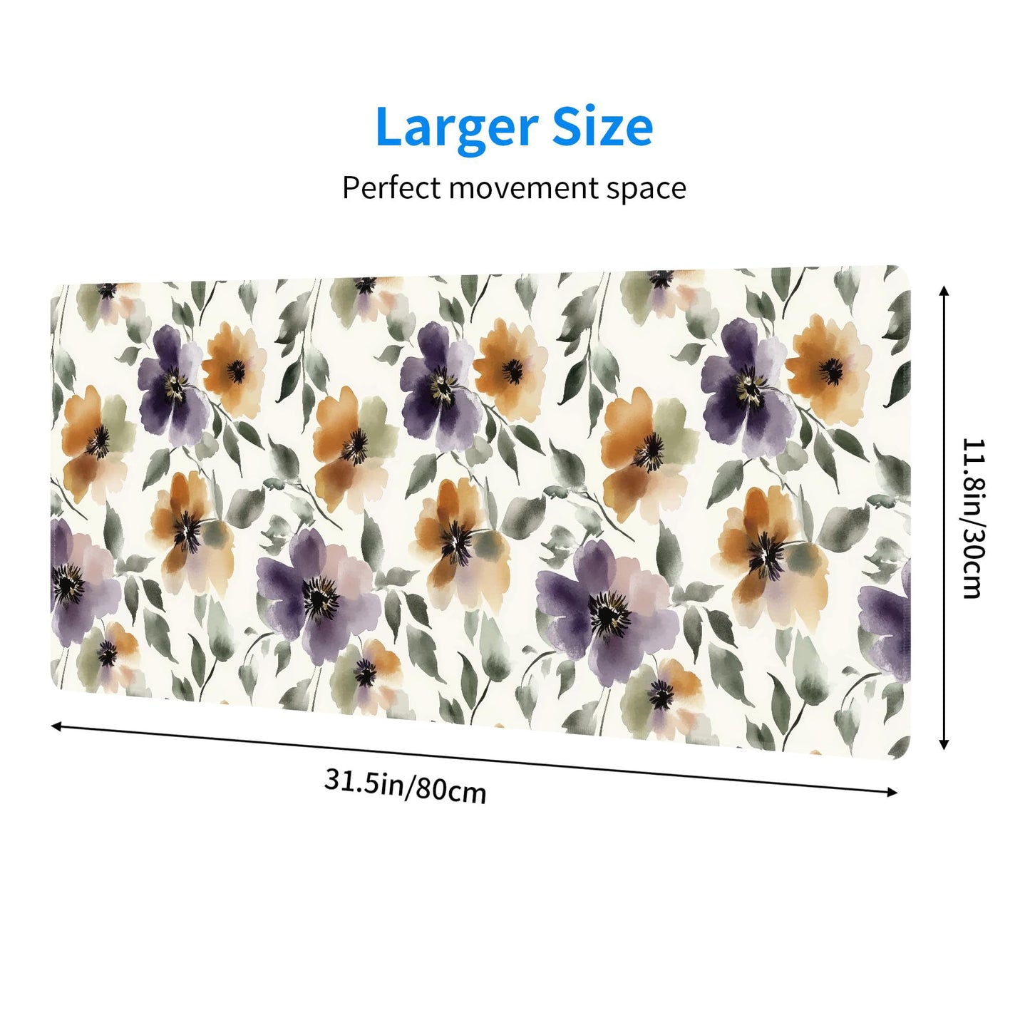 Watercolor Floral Large Mouse Pad,Gaming Keyboard Desk Pad,Extended Mouse Mat Non-Slip Rubber Base