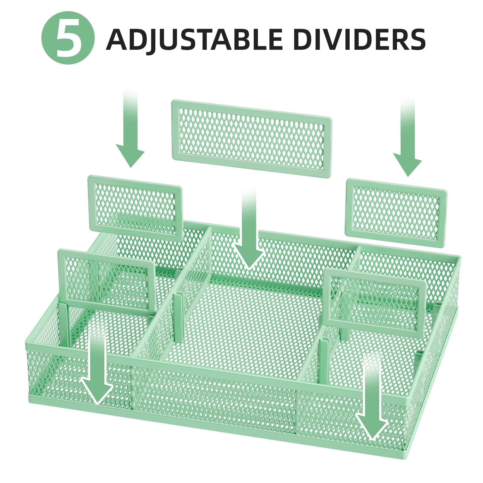 Marbrasse 2 Pack Desk Drawer Organizer, Mesh Drawer Organizer Tray with 8 Adjustable Compartments