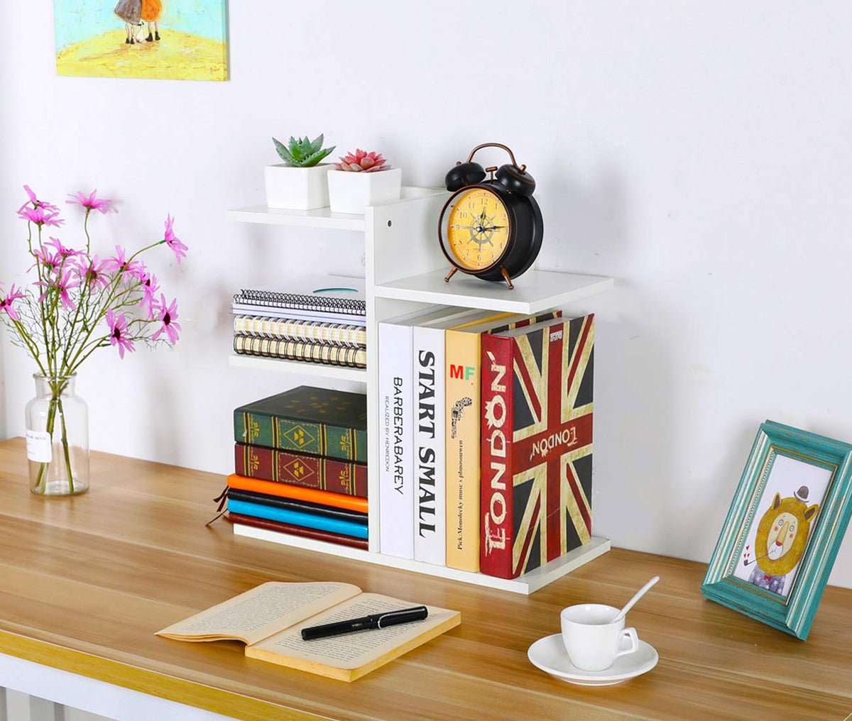 PAG-Mass Desktop Bookshelf Freestanding Wooden Countertop Bookcase Accessories Organizer Display