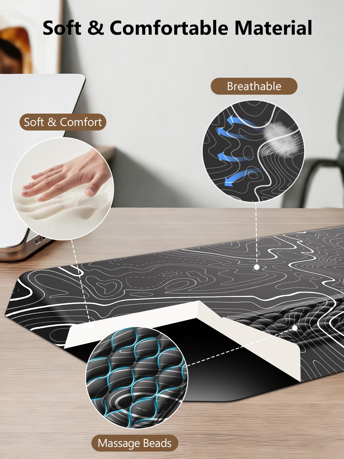 2-in-1 Ergonomic Keyboard Stand with Wrist Rest, Black Topographic