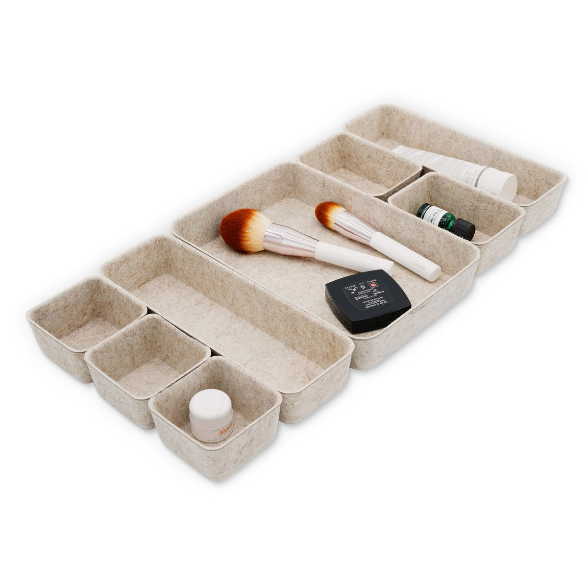Welaxy 8pc Nordic Felt Desk Drawer Organizer Tray Beige Oatmeal Storage Bin