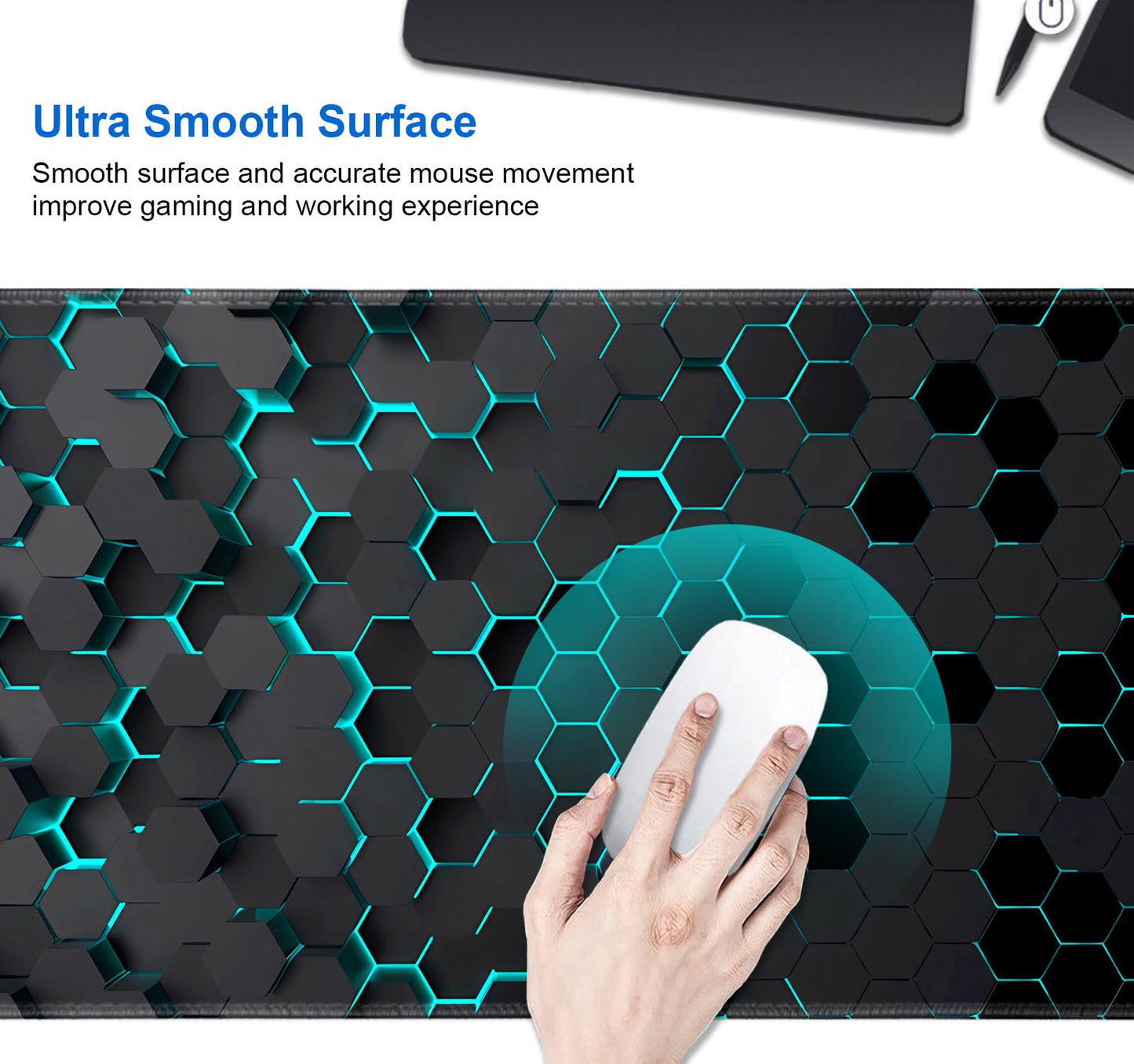 IMAYONDIA Black Blue Honeycomb Modern Gaming Large Mouse Pad XL(35.4x15.7 in), Geometric Shapes