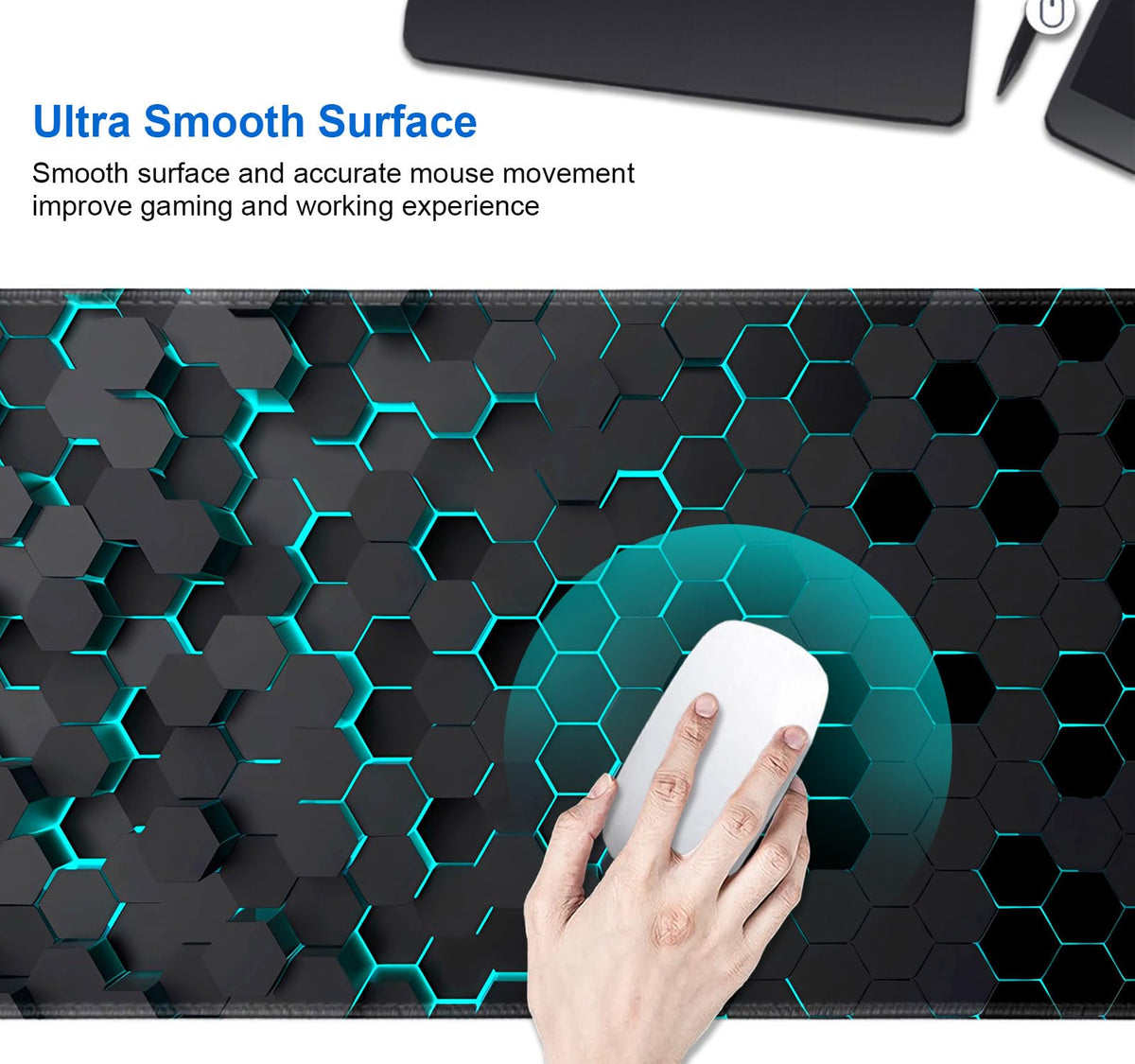 IMAYONDIA Black Blue Honeycomb Modern Gaming Large Mouse Pad XL(35.4x15.7 in), Geometric Shapes