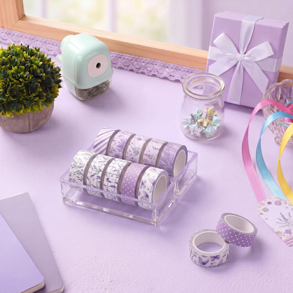YooNotee 12 Rolls Floral Washi Tape Set,Purple,Lavender
