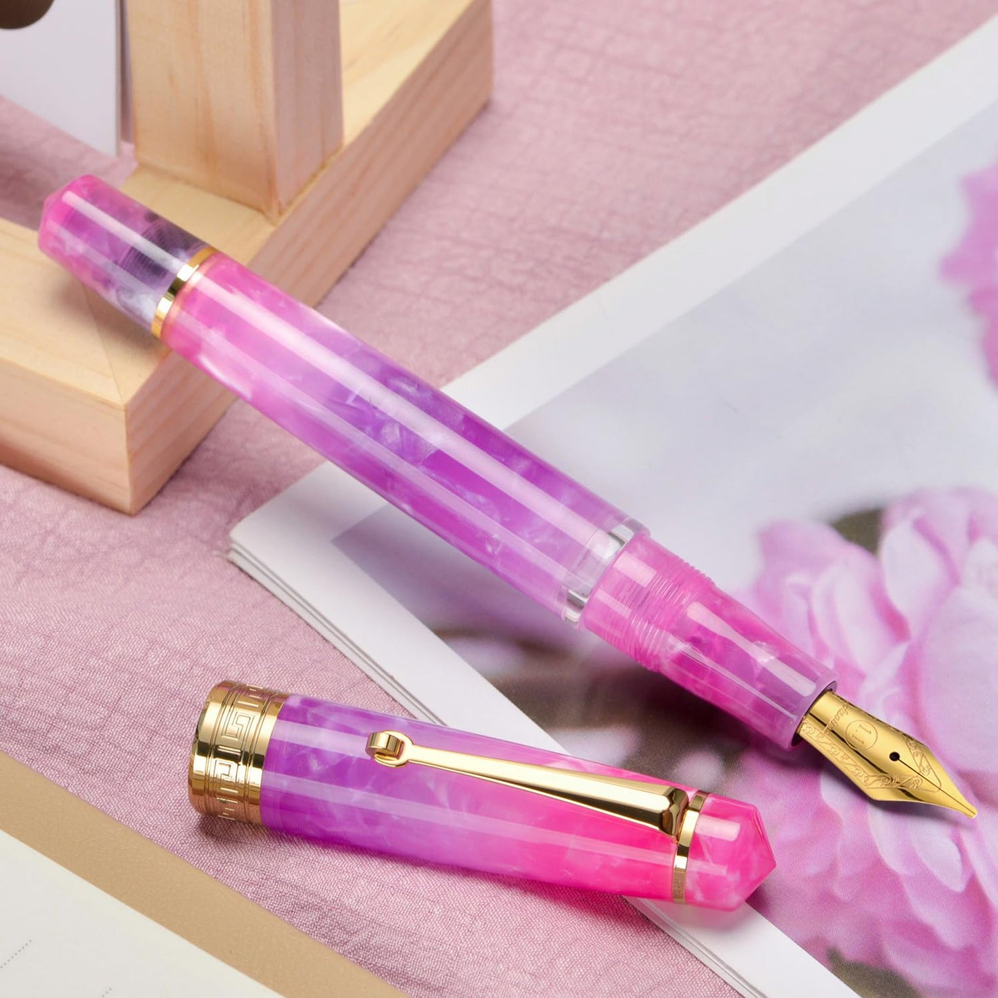 Asvine P20 Piston Fountain Pen, Stub Nib 1.1mm Calligraphy Art Drawing Gradual Purple Acrylic with