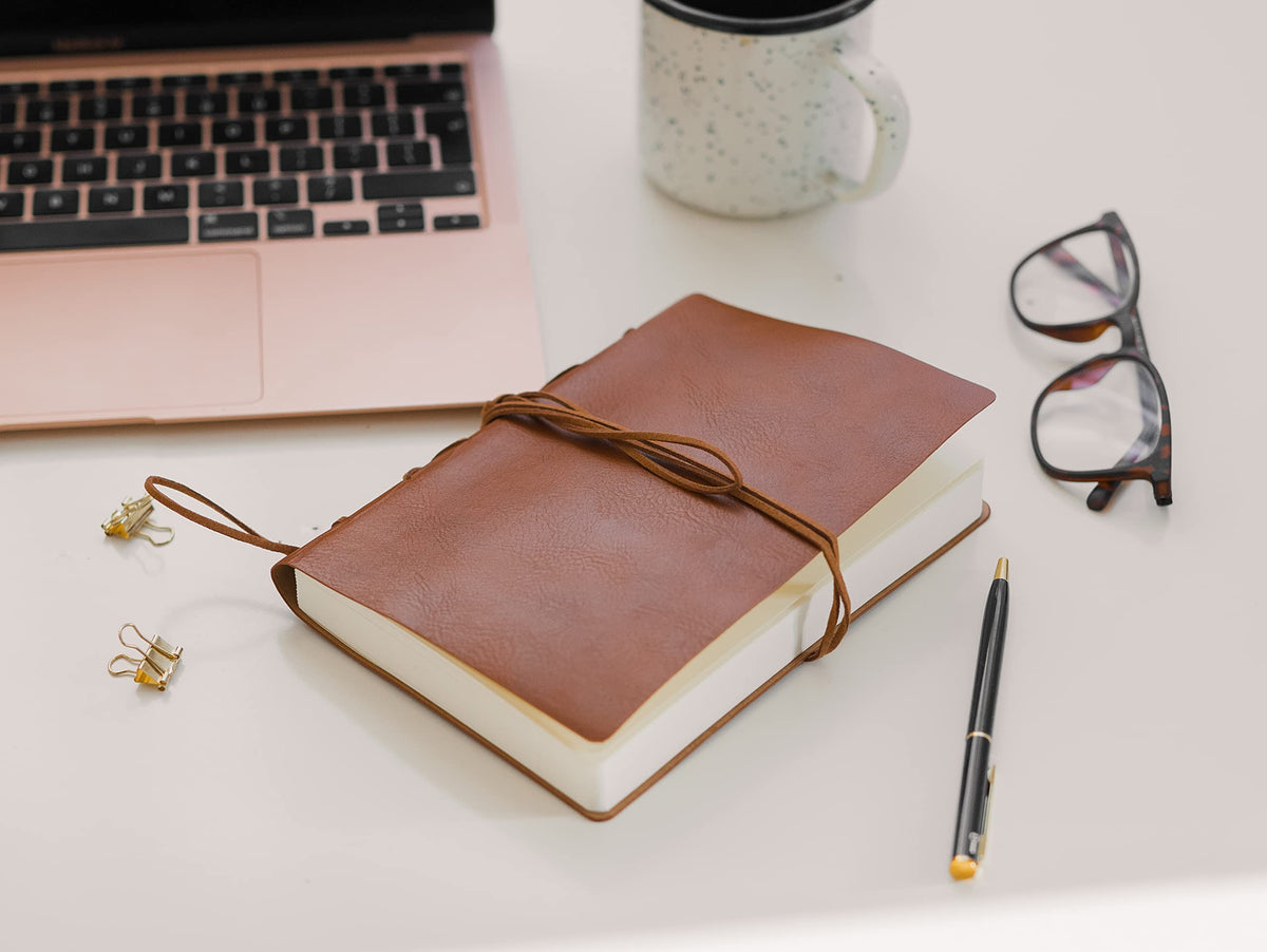 TROEX PU Leather Journal Writing Notebook with Ballpoint Pen, String Closure & Unlined Pages- Light