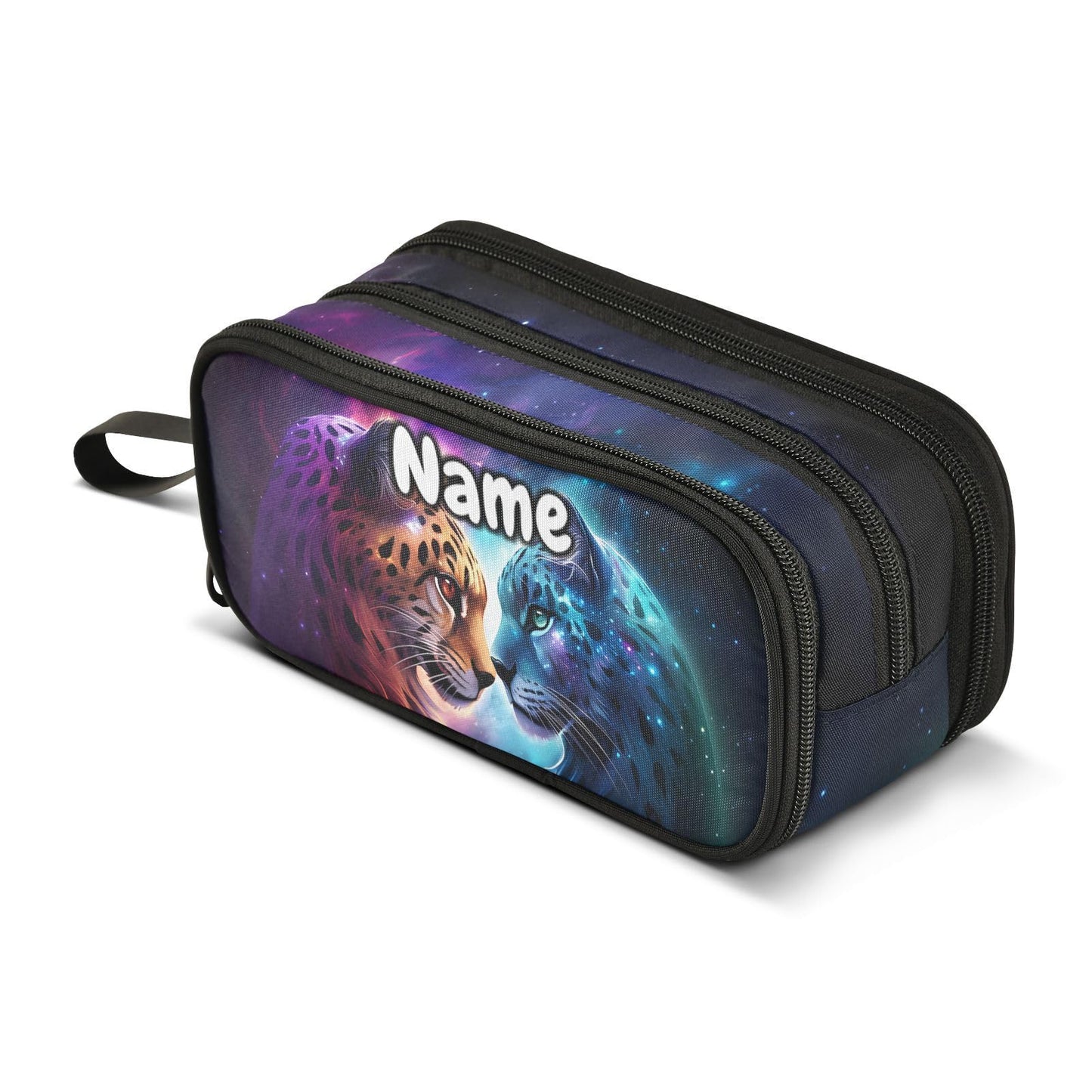 BOENLE Custom Cheetah Tiger Galaxy Pencil Case Box Boys Girls Personalized Name Large Pencil Pouch
