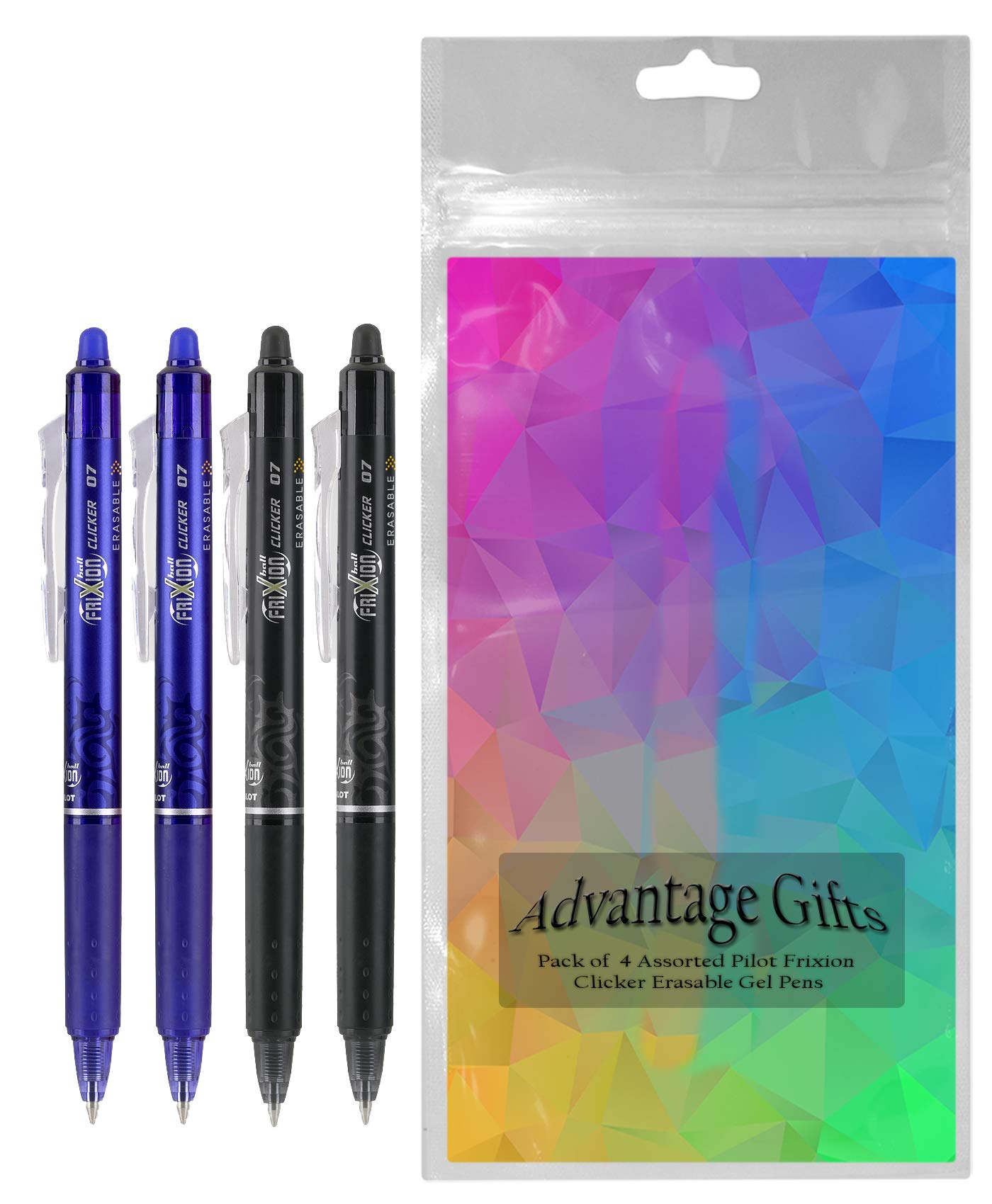 Advantage Gifts Clicker Retractable Erasable Gel Pens Fine Point (.7mm) Assorted Colors Black/Blue