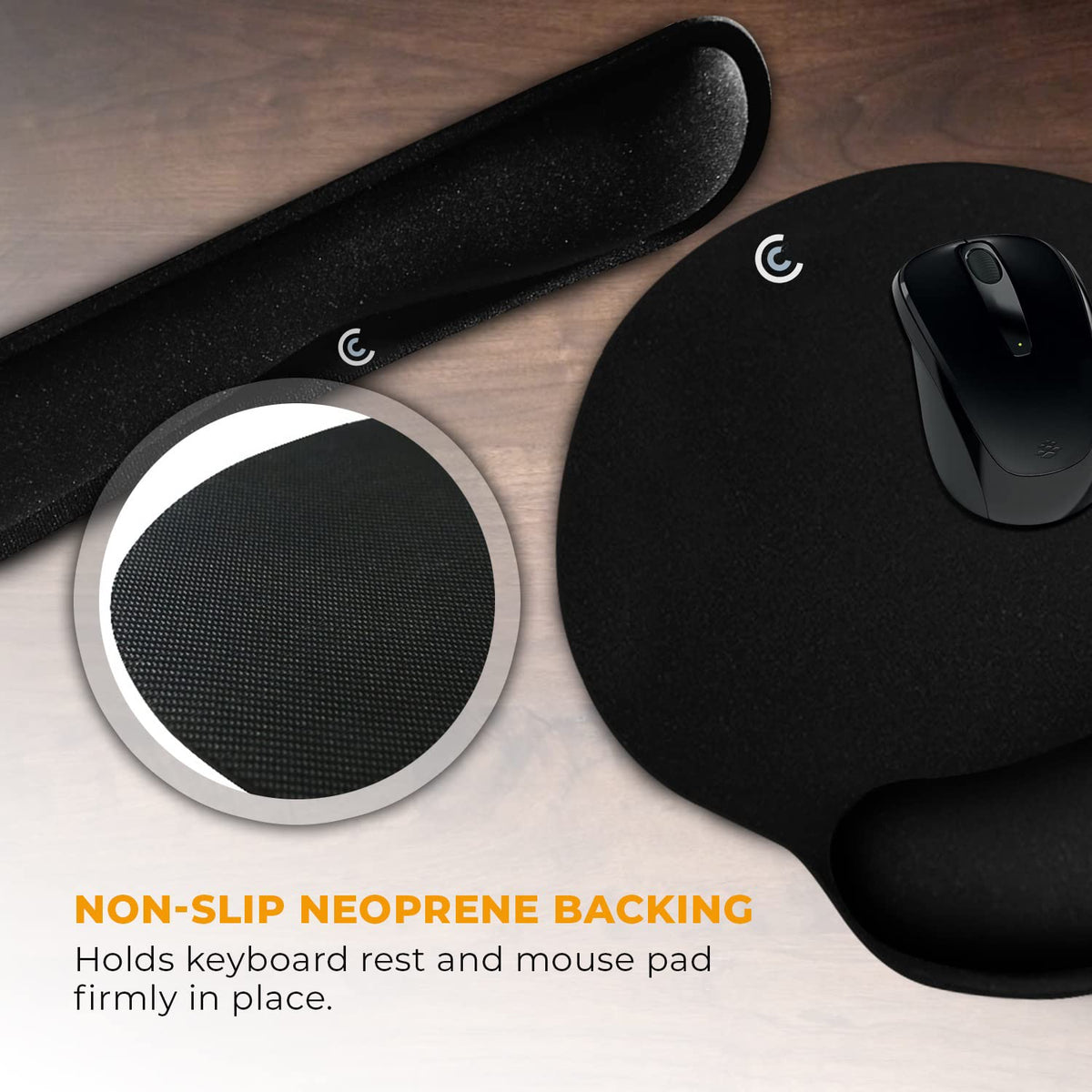 4pc Wrist Rests for Keyboard and Mouse Pad Set - Memory Foam Cushion, Black - Ergonomic Wrists Hand
