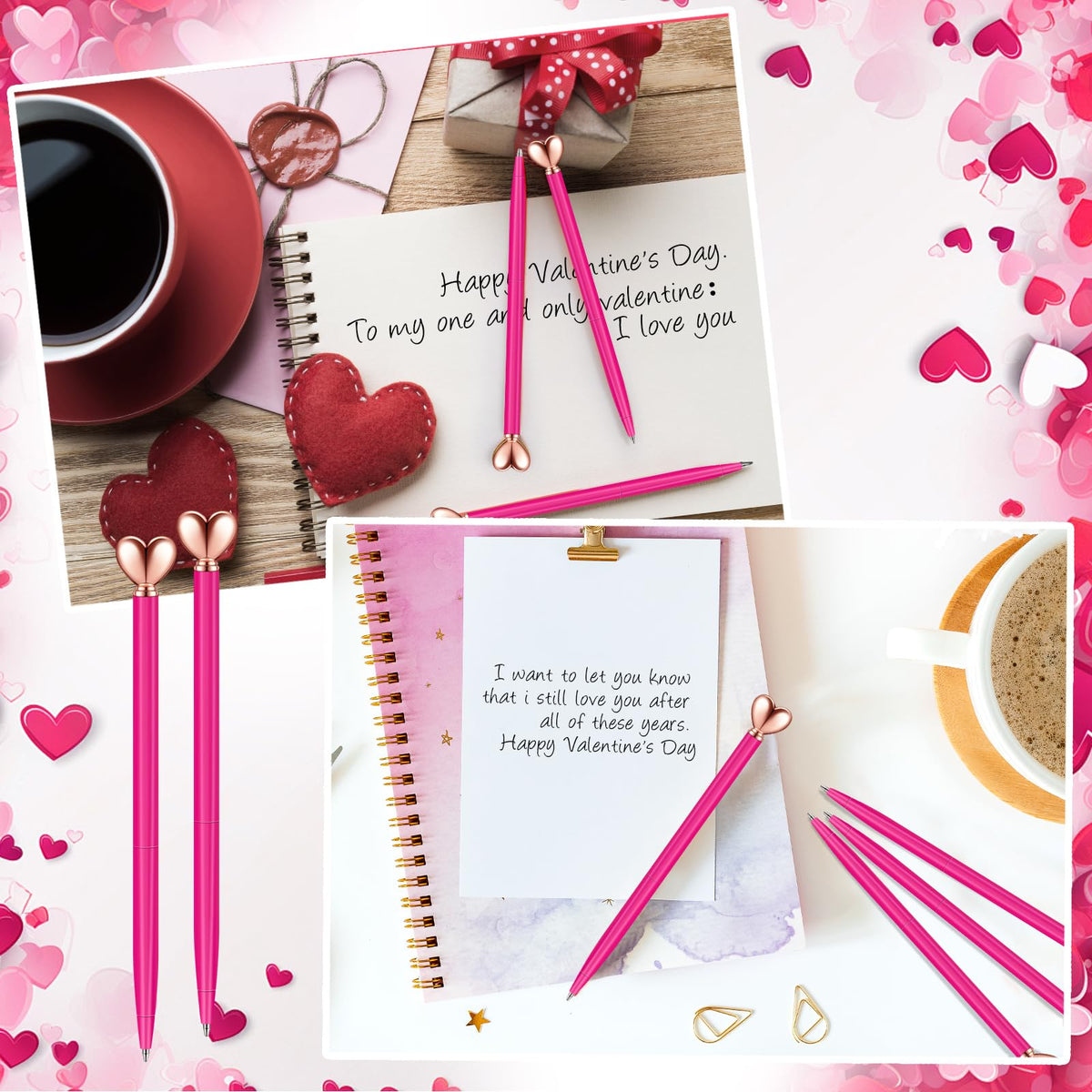 Thenshop Hot Pink 24 Pcs Heart Shaped Pens Retractable Metal Cute Pens 1.0 mm Black Ink Ballpoint
