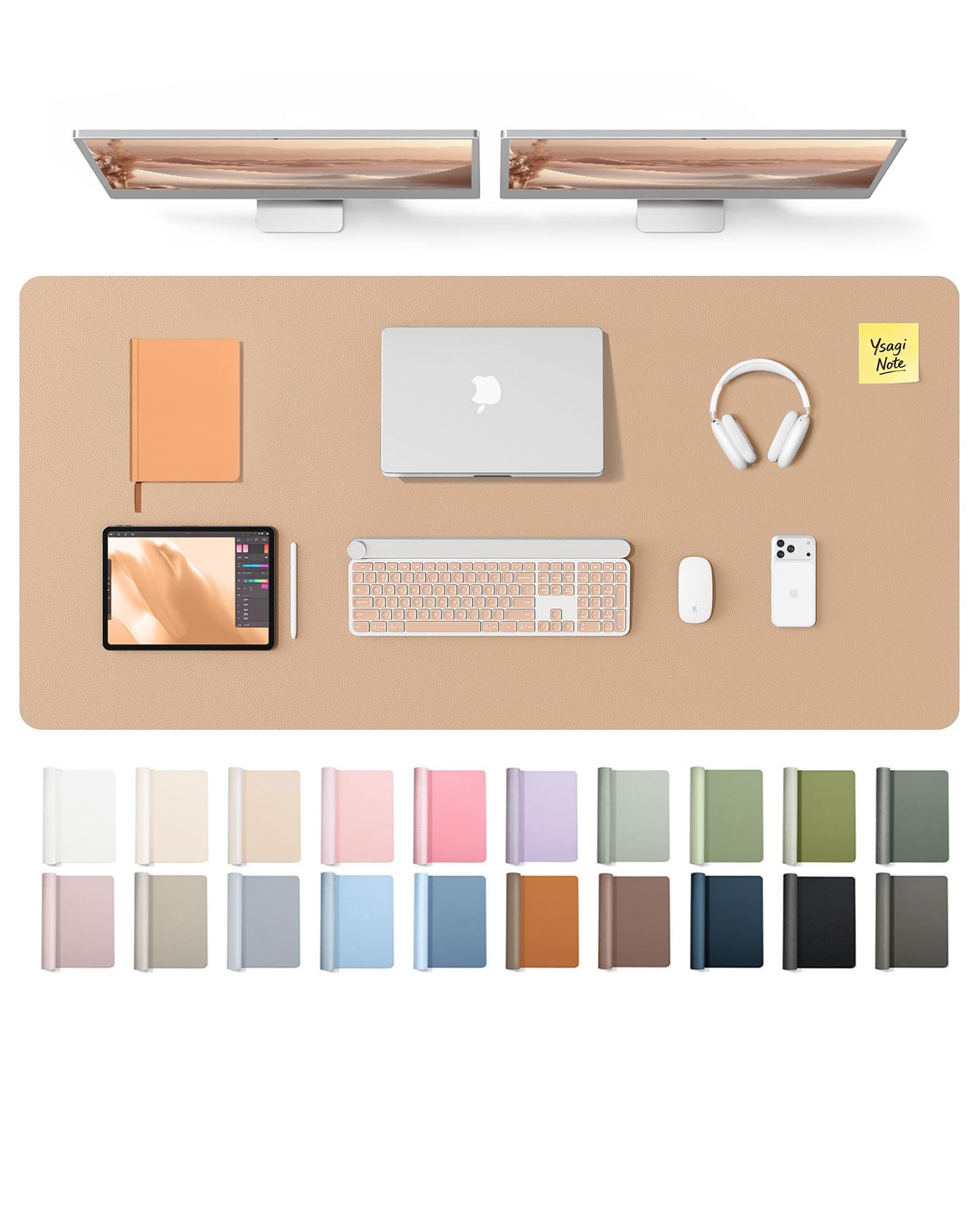 YSAGi Leather Desk Pad Protector, Office Desk Mat, Large Mouse Pad, Non-Slip PU Leather Desk