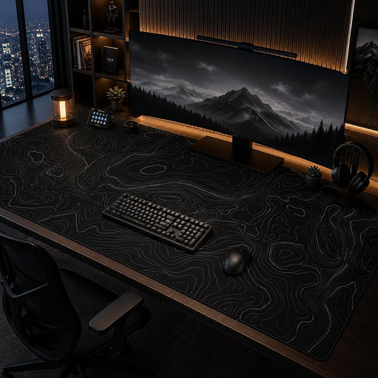 48x24 Inch Topographic Gaming Mouse Pad XXXXL,Extended Full Desk Mat Black