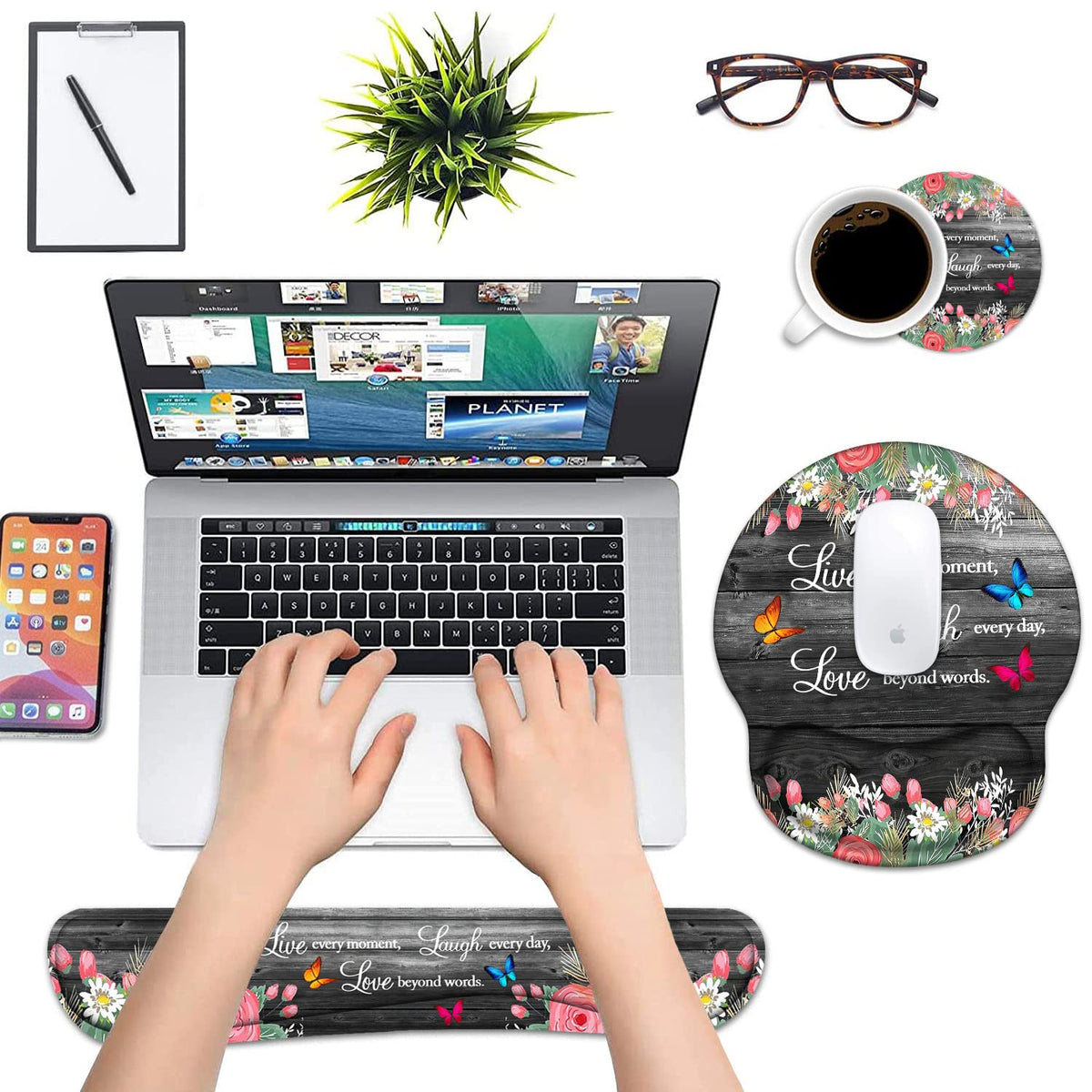 Keyboard Wrist Rest and Mouse Pad Wrist Support Set with Coasters, Ergonomic Gaming Mousepad