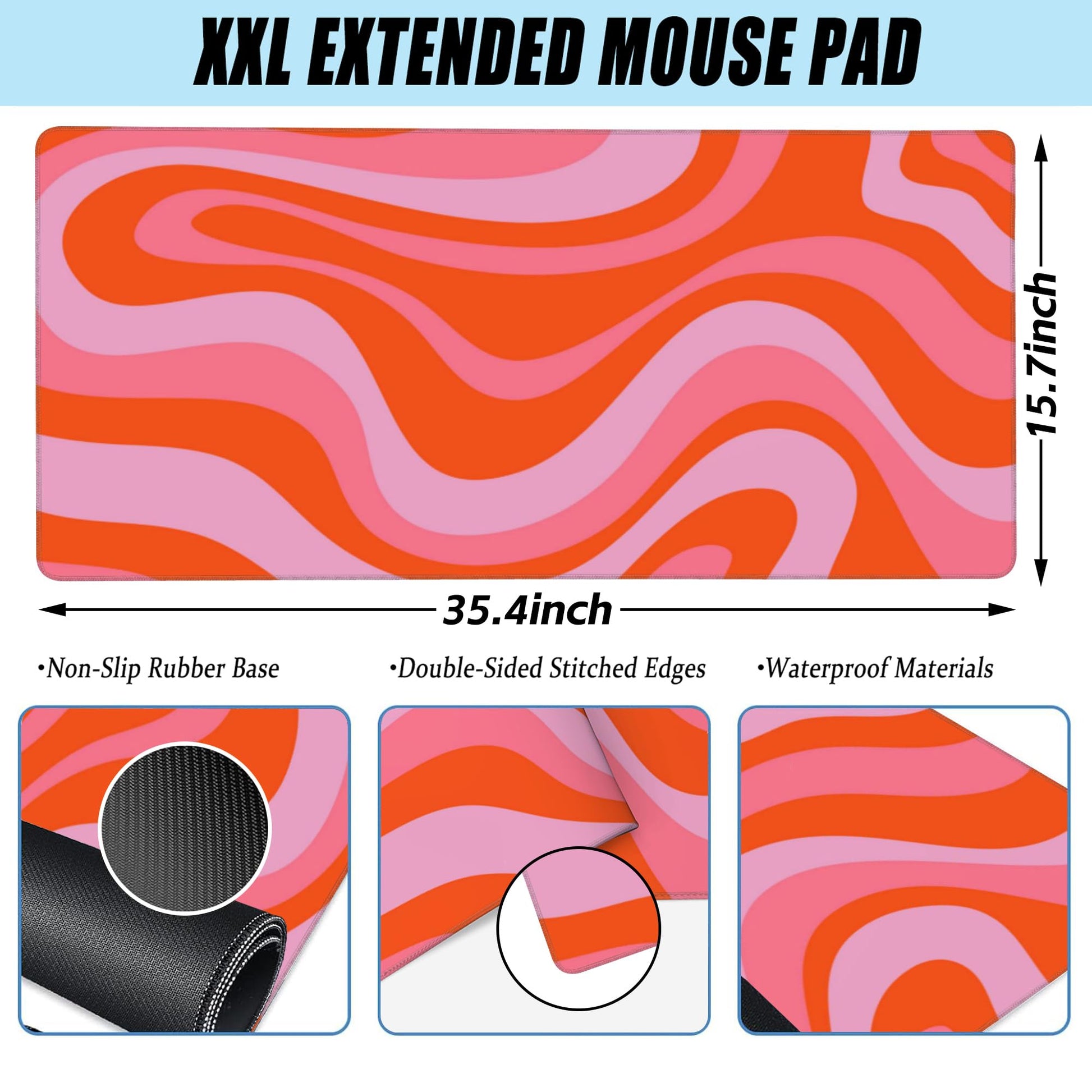 Large Gaming Mouse Pad for Desk,Hippie Groovy Waves Desk Mat for Desktop,Retro Groovy Swirls Desk